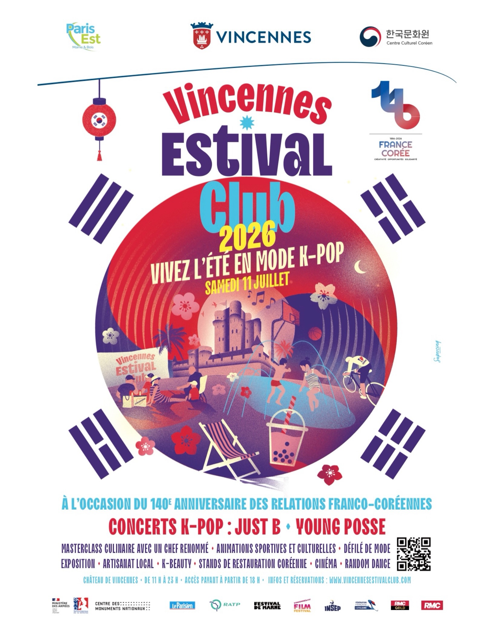 Our artists, JUSTB and YOUNG POSSE, will perform at the Vincennes Estival Club on July 11, 2026 as part of the special day dedicated to Korea!
Free admission until 6 p.m., then €3 per adult or €5 for two adults. Free admission for minors.
Tickets and information: https://www.oandb.fr/fr/event/vincennes-estival-club-edition-2026
Powered By Envol Prod !
#Youngposse
#JustB
#Vincennesestivalelub
#K-Pop
#Vincennesmaville