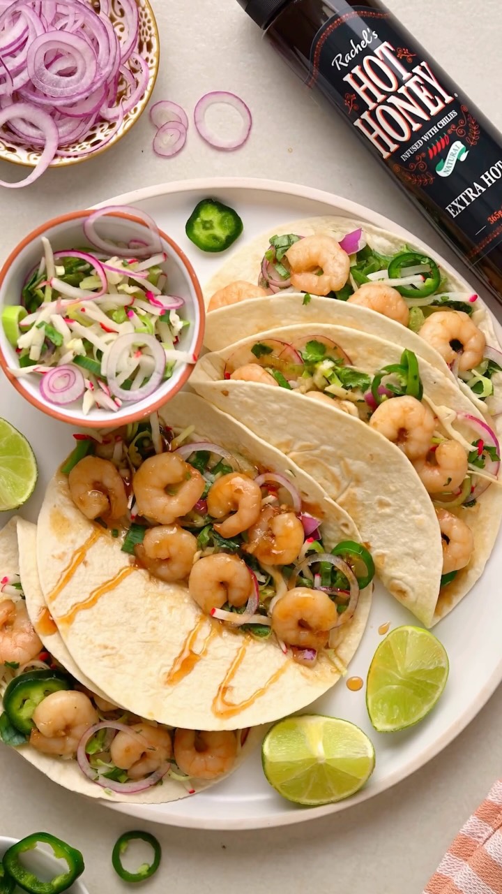 New month, same obsession: Hot Honey Shrimp Tacos 🌮🍯🔥
Crispy shrimp, fresh toppings and a drizzle of sweet heat, the perfect way to start July.
Don’t forget to scan the QR code on the back of our bottles for more recipe inspiration.🫰You can also find the full recipe via the link in our bio.
Which Rachel’s Hot Honey would you choose for your tacos? 👇🌶️
#hothoney #rachelshothoney #shrimptacos