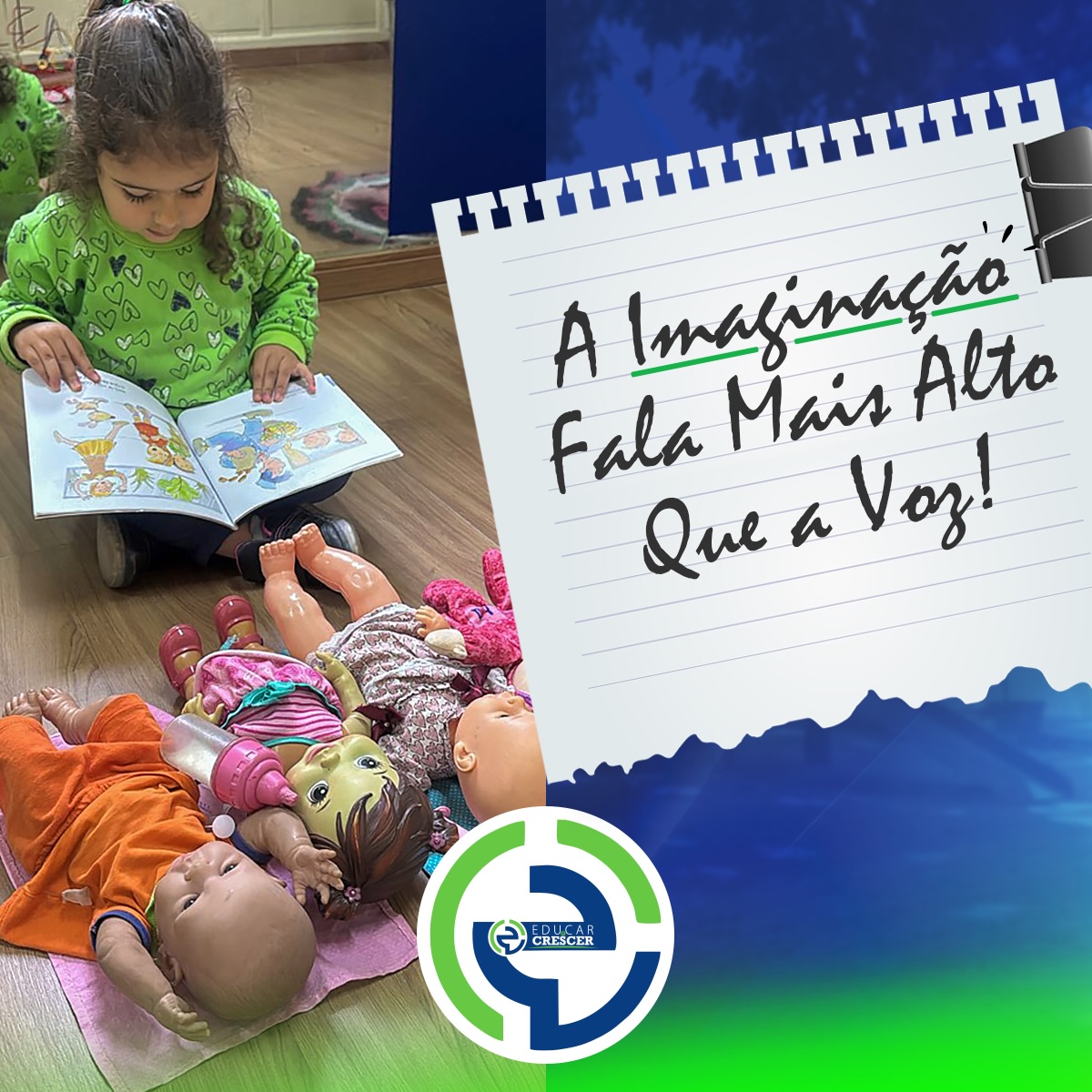 Na infância, basta uma boa história para que
tudo ao redor ganhe novos significados.
Um brinquedo vira personagem, um cantinho
da escola se transforma em cenário e o “era
uma vez” continua muito depois da última
página.
Porque algumas histórias não terminam
quando o livro se fecha. Elas continuam
vivendo na imaginação de quem as ouviu.💛
💚 Venha conhecer a Educar e Crescer!
🌐 www.educarecrescer.com.br
#EducarECrescer #Infância #Leitura
#Imaginação #berçário