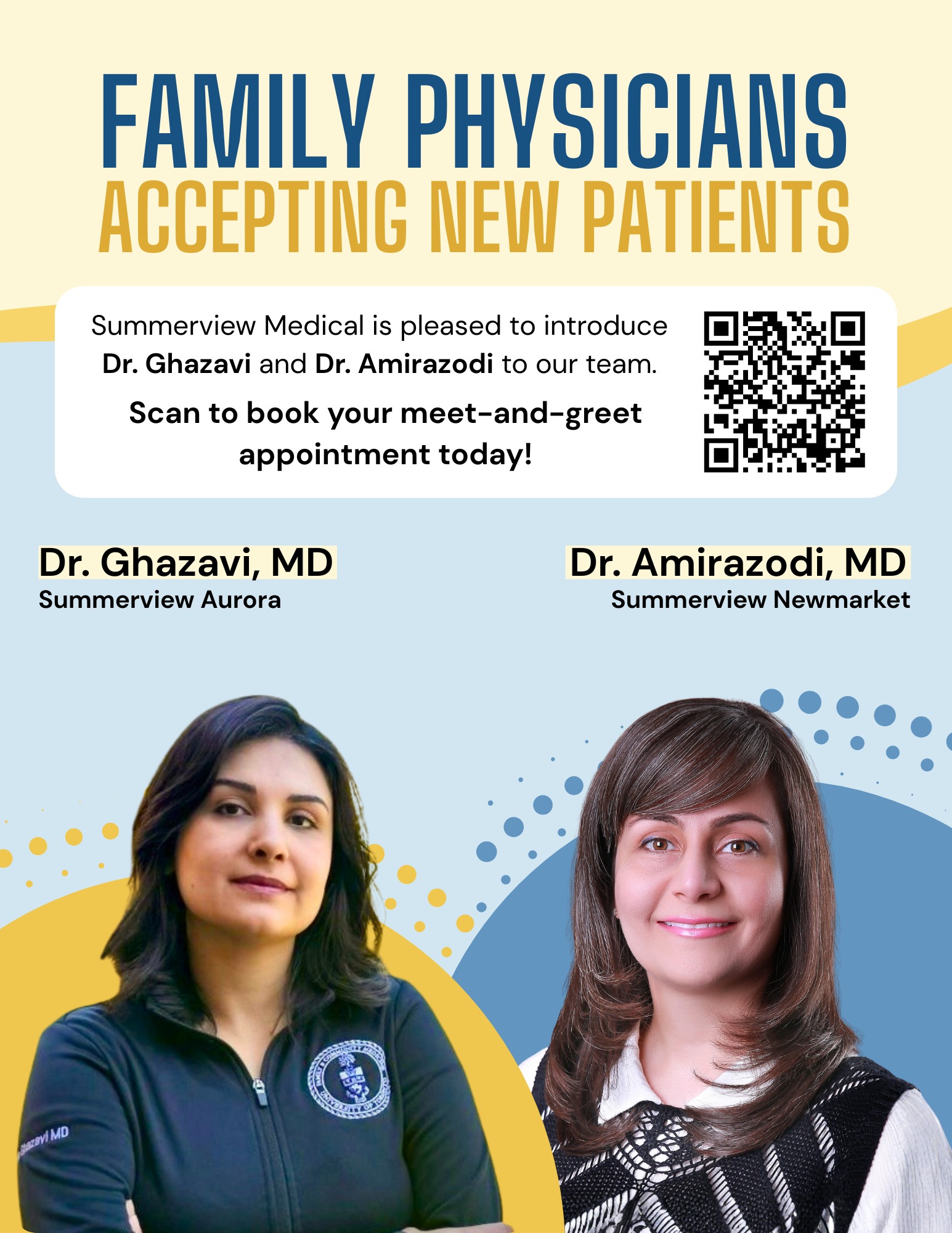 Please join us in welcoming Dr. Yasaman Ghazavi and Dr. Elmira Amirazodi to Summerview Medical! 🩺
With extensive experience in family medicine, preventive care, women's health, and more, they are now available to help patients achieve their health goals.
👉 Looking for a family doctor?
Click the link in our bio to book a Meet & Greet appointment today!
📞 905-503-4001
🌐 summerviewmedical.ca