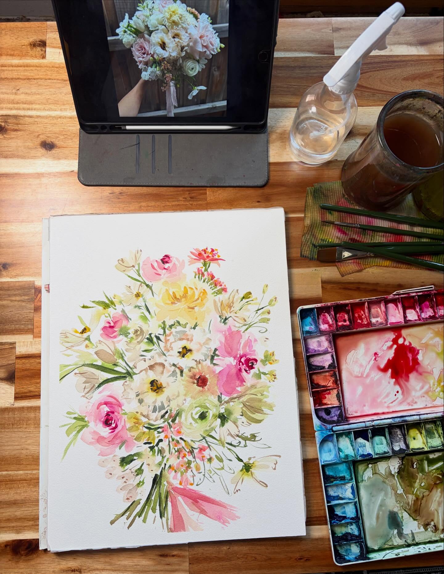 Another gorgeous wedding bouquet commission completed! This one is more light, delicate spring energy to it. Always a tricky thing to paint ‘white’ flowers but I think I managed!
Want your wedding bouquet painted by moi? Head to my website and check out the options in my shop 💕🙏🏻🌷