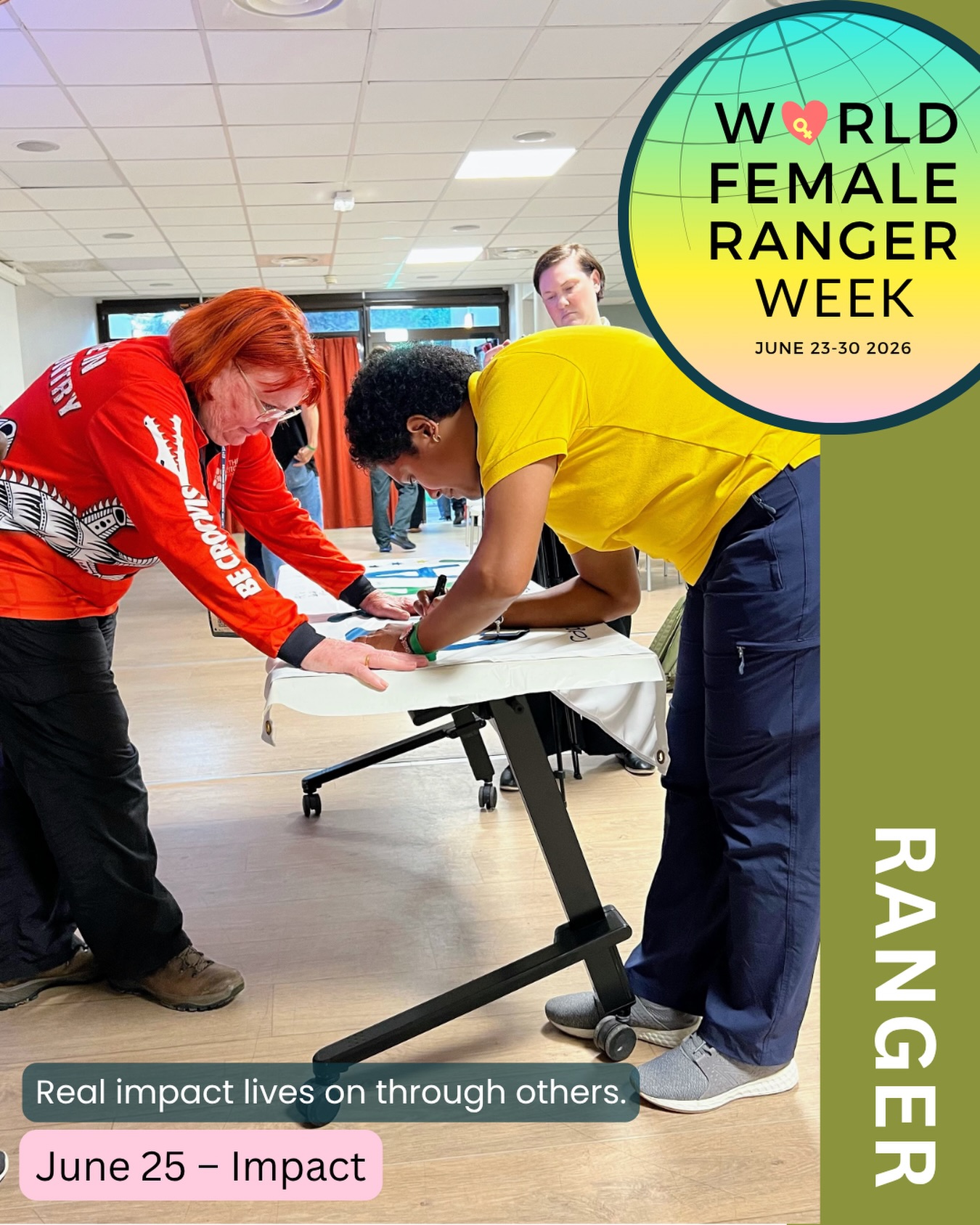 🌏 World Female Ranger Week – Day 3
Impact
Our greatest legacy is the people we lift.
This photo, taken at the World Ranger Congress in France in 2024, means a great deal to me.
On the left is Kristen Hay, one of the first female rangers in the Northern Territory. She went on to become Wildlife Operations Director for NT Parks and has been involved with the International Ranger Federation since its founding. Even after retiring last year, Kristen remains one of those people quietly helping others—mentoring, making connections and organising donated uniforms and equipment for rangers who need them most.
On the right is Ranadi Cavu, Head Ranger at Sigatoka Sand Dunes National Park in Fiji. When I met Ranadi during my Walking the Thin Green Line Oceania expedition, I saw firsthand her passion for conservation, her community and strengthening the ranger profession. She has also been instrumental in reviving the Fiji Islands Rangers Association.
In this moment, Kristen is holding the CORA flag while Ranadi adds Fiji’s signature to it.
To me, that symbolises something much bigger.
It shows one woman supporting another to leave her mark. Experience standing beside emerging leadership. A reminder that the greatest impact we can have is often through the people we encourage and the opportunities we create.
As the International Ranger Federation’s Oceania Representative, I’ve also come to appreciate how many incredible women remain invisible in our global data. We often hear that women make up around 11% of the ranger workforce, but the reality is we still don’t know the true picture.
That’s why the State of the Ranger Report survey is so important. If we want to better support, recognise and advocate for female rangers, we first need to ensure they are counted.
Because every ranger’s story matters.
@worldfemalerangerweek
#WorldFemaleRangerWeek #Impact #InternationalRangerFederation #StateOfTheRanger #FemaleRangers