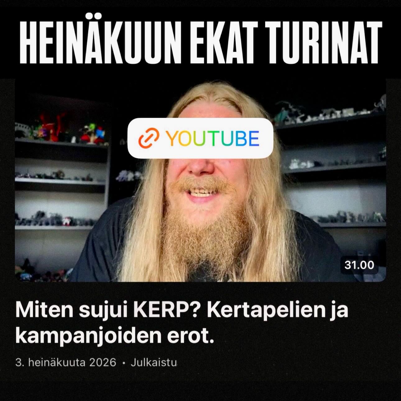 Miten sujui KERPPI noin niinkun Pasin omasta mielestä? Mitä sattumuksia tapahtui Baroviassa? Mikä ero on kertapelillä ja kampanjalla? Heinäkuun ekalla videolla Pasi käy muun muassa läpi näitä aiheita (mutkien kautta…totta kai). Linkki videoon: https://youtu.be/_eQdsAPkMe4?is=MwafIJX4NOaCbQwO
