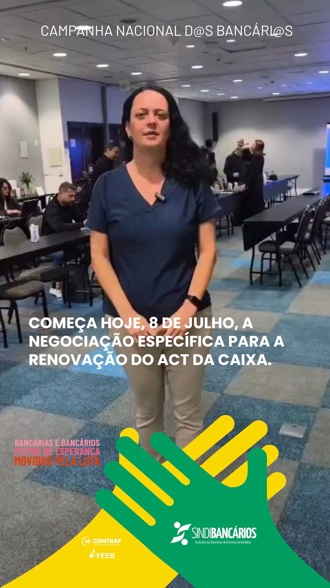 Começa hoje, 8 de julho, a negociação específica para a renovação do ACT da Caixa.
Na mesa com o banco, a representação das empregadas e empregados vai tratar de temas fundamentais para a categoria, como Saúde Caixa e diversidade.
Acompanhe as informações nos sites e redes sociais da Contraf-CUT, Fenae, APCEFs e sindicatos. Converse com seus colegas, compartilhe as notícias e fortaleça a mobilização.
A Campanha Nacional 2026 é de todas e todos nós!
Curta, comente, salve e compartilhe.
#CampanhaNacional2026 #ACTCaixa #SaúdeCaixa #Caixa #ContrafCUT #Fenae #Bancários #Bancárias