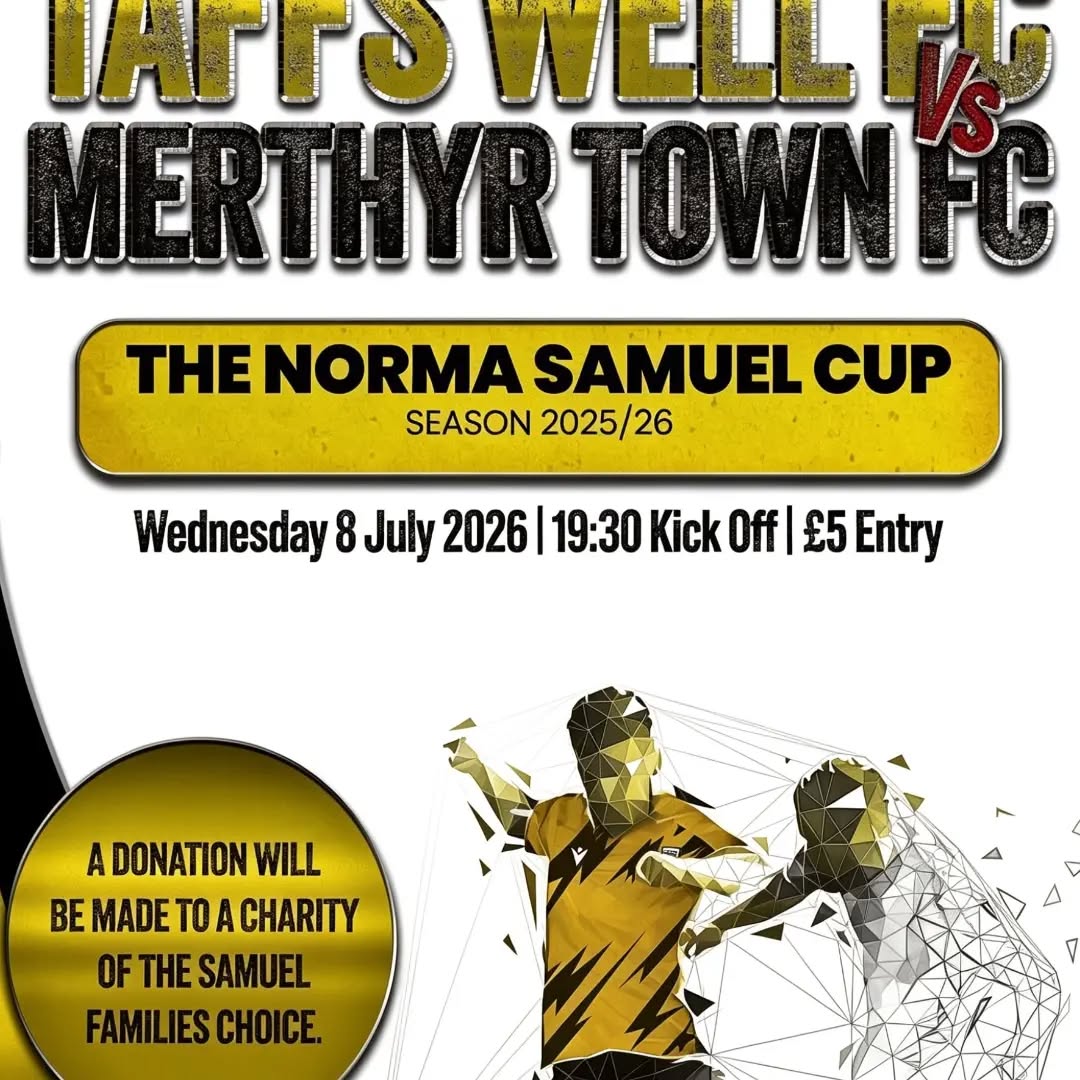 This Wednesday night, our good friends Merthyr Town are the visitors for the annual Norma Samuel Cup match
Ground will be open from 6pm