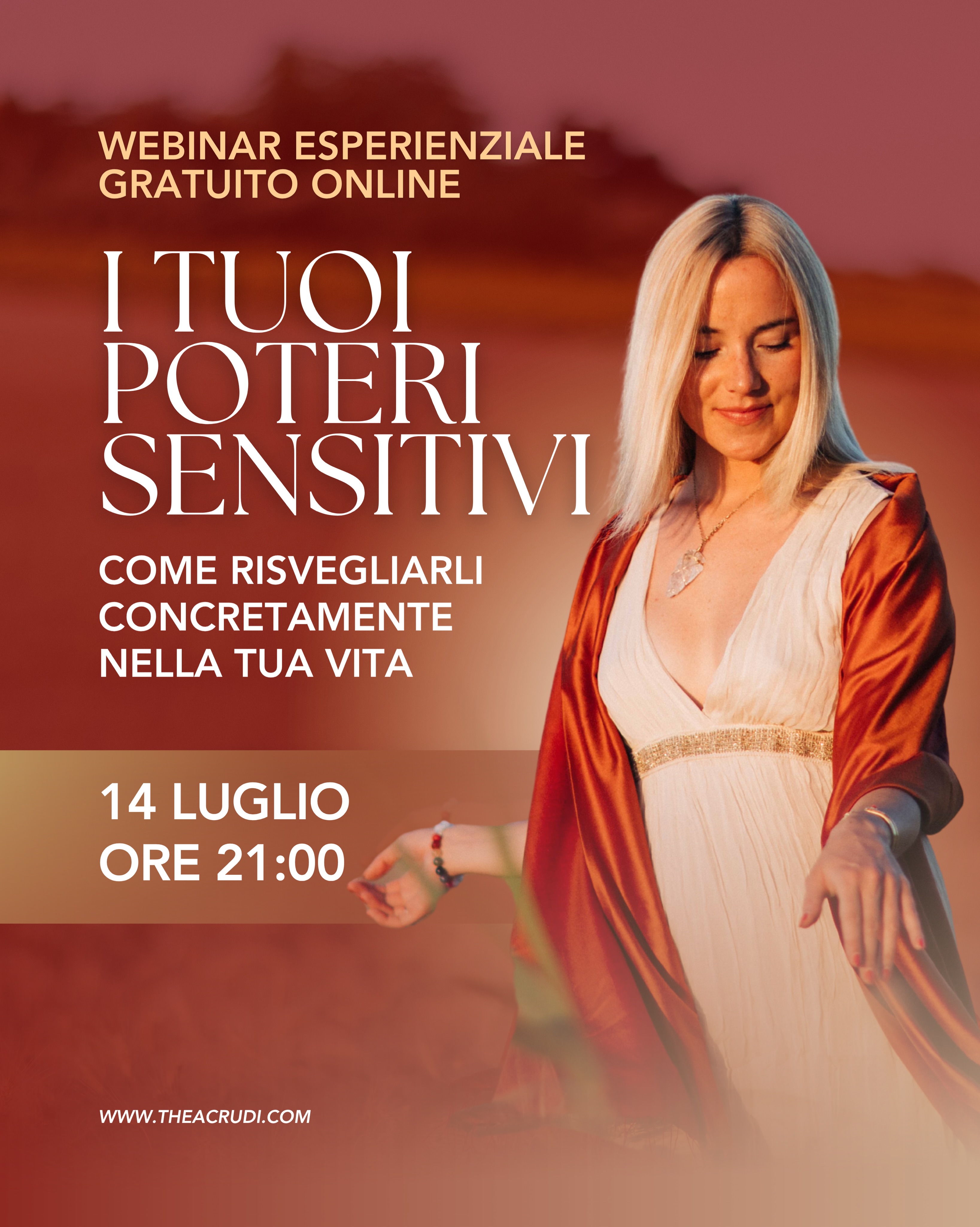 E se ciò che chiami intuizione o coincidenza fosse una facoltà innata che puoi imparare a riconoscere e sviluppare? 👇🏻
Ti è mai capitato di sapere qualcosa prima ancora che accadesse?
Di sentire la presenza di una persona un istante prima che ti chiamasse?
Di percepire, dentro un luogo, un’energia che nessuna parola riesce a spiegare?
Se ti è successo almeno una volta, sappi che questa non è immaginazione. Si tratta di facoltà che possiedi già, e che la vita moderna ti ha insegnato a ignorare e reprimere sempre di più.
✨ Martedì 14 luglio alle ore 21:00 ti aspetto per un Webinar Online Gratuito in cui esploreremo insieme il mondo della percezione sottile e dei poteri sensitivi secondo la tradizione yogica.
💫 Parleremo di intuizione, ascolto interiore, chiaropercezione, sincronicità e di come queste qualità possano essere coltivate attraverso pratiche autentiche come meditazione, mantra, respirazione consapevole e armonizzazione del sistema energetico.
Non sarà soltanto un incontro teorico.
Sarà un incontro per guardare
oltre il rumore,
oltre la distrazione,
oltre ciò che credi di poter percepire.
🥹 𝐔𝐍 𝐀𝐍𝐍𝐔𝐍𝐂𝐈𝐎 𝐒𝐏𝐄𝐂𝐈𝐀𝐋𝐄:
Durante la diretta presenterò anche un nuovo viaggio spirituale nel cuore dell’𝐈𝐧𝐝𝐢𝐚 𝐝𝐞𝐥 𝐍𝐨𝐫𝐝, attraversando luoghi sacri come Vrindavana, Rishikesh, Haridwar e Varanasi.
Se senti che dentro di te esiste una parte che vede oltre ciò che è visibile, forse questo webinar è arrivato nel momento giusto.
❤️ Commenta con “𝐏𝐨𝐭𝐞𝐫𝐢” e riceverai in DM il link per iscriverti gratuitamente al Webinar Online!
#webinargratuito #spiritualità #sensitivi #indiadelnord #poteri
