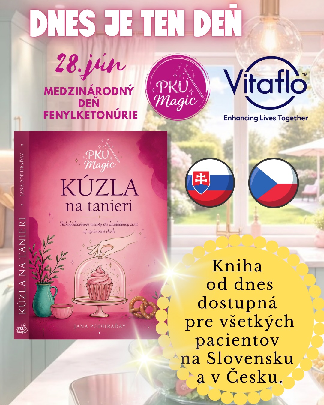 Dnes je ten deň.🤩🫶
Pri príležitosti Medzinárodného dňa fenylketonúrie mám obrovskú radosť oznámiť, že moja kniha PKU Magic – Kúzla na tanieri je od dnešného dňa dostupná bezplatne pre pacientov na Slovensku a v Česku.
Táto kniha vznikla pre všetkých pacientov, ktorí potrebujú nízkobielkovinovú diétu - vrátane diagnóz PKU, HCU, MSUD, tyrozinémie, alkaptonúrie, glutarovej acidúrie, metylmalonovej acidémie a ďalších metabolických ochorení.
📖 Ako získať svoj výtlačok?
Stačí vyplniť krátky registračný formulár, ktorý nájdete:
• na Instagrame – v linku v BIO,
• na Facebooku – priamo v tomto poste,
• na blogu PKU Magic v sekcii Kuchárka.
💖1 pacient = 1 bezplatný výtlačok.
Veľké poďakovanie patrí spoločnosti Vitaflo za podporu projektu PKU Magic. Vďaka ich podpore môže byť jeden výtlačok knihy bezplatne dostupný pre každého pacienta na Slovensku a v Česku.
Dúfam, že táto kniha prinesie inšpiráciu, uľahčí každodenné varenie a prinesie do vašich kuchýň veľa kúziel na tanieri. ✨
Prajeme vám všetkým krásny Medzinárodný deň fenylketonúrie!
#pku #phenylketonuria #fenylketonuria #internationalpkuday