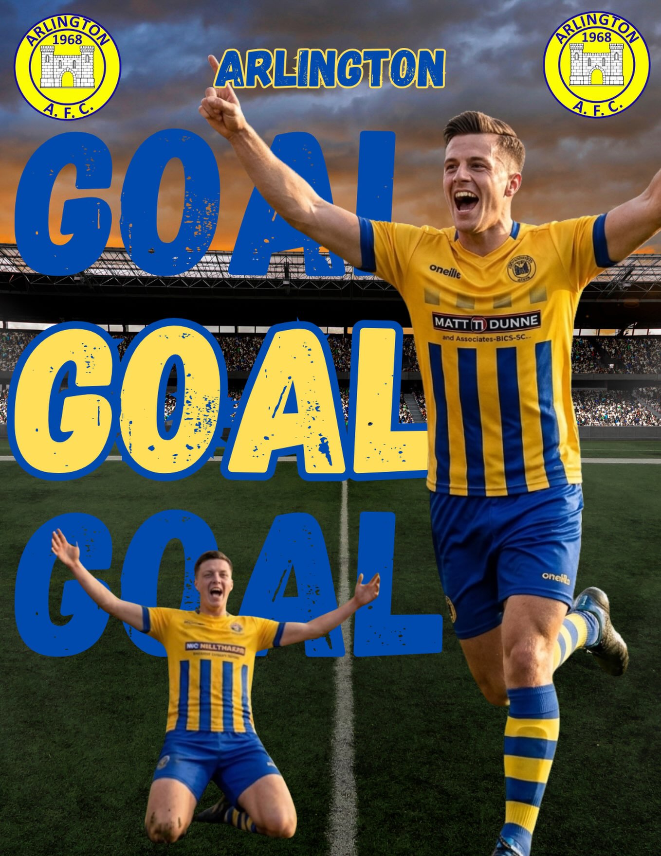 Darren McDonagh puts Arlington AFC Soccer Club 2-1 up after 27 minutes