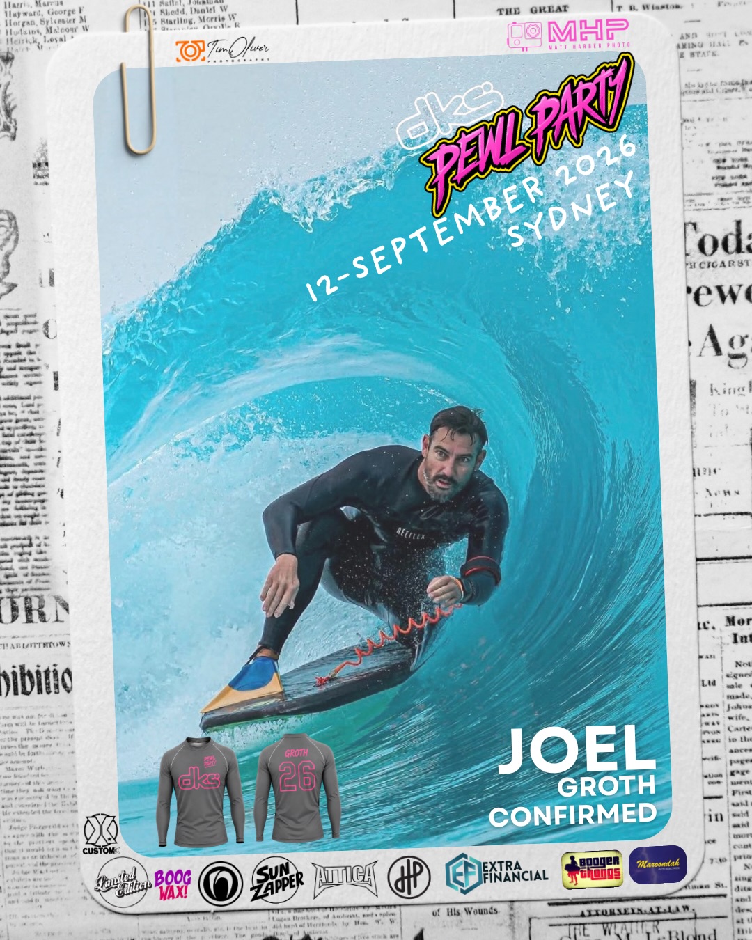 Full line up for the 2026 Pewl Party a huge things to our sponsors @extrafinancial @nomadboards @customxboards @hpbodyboards @limitededitionfins @boogwax @atticawetsuits @boogerthongs @maroondahautoelectrics @mattharberphoto @timoliver_photography @sunzapper. If you want to be apart of the collaboration team please reach out.