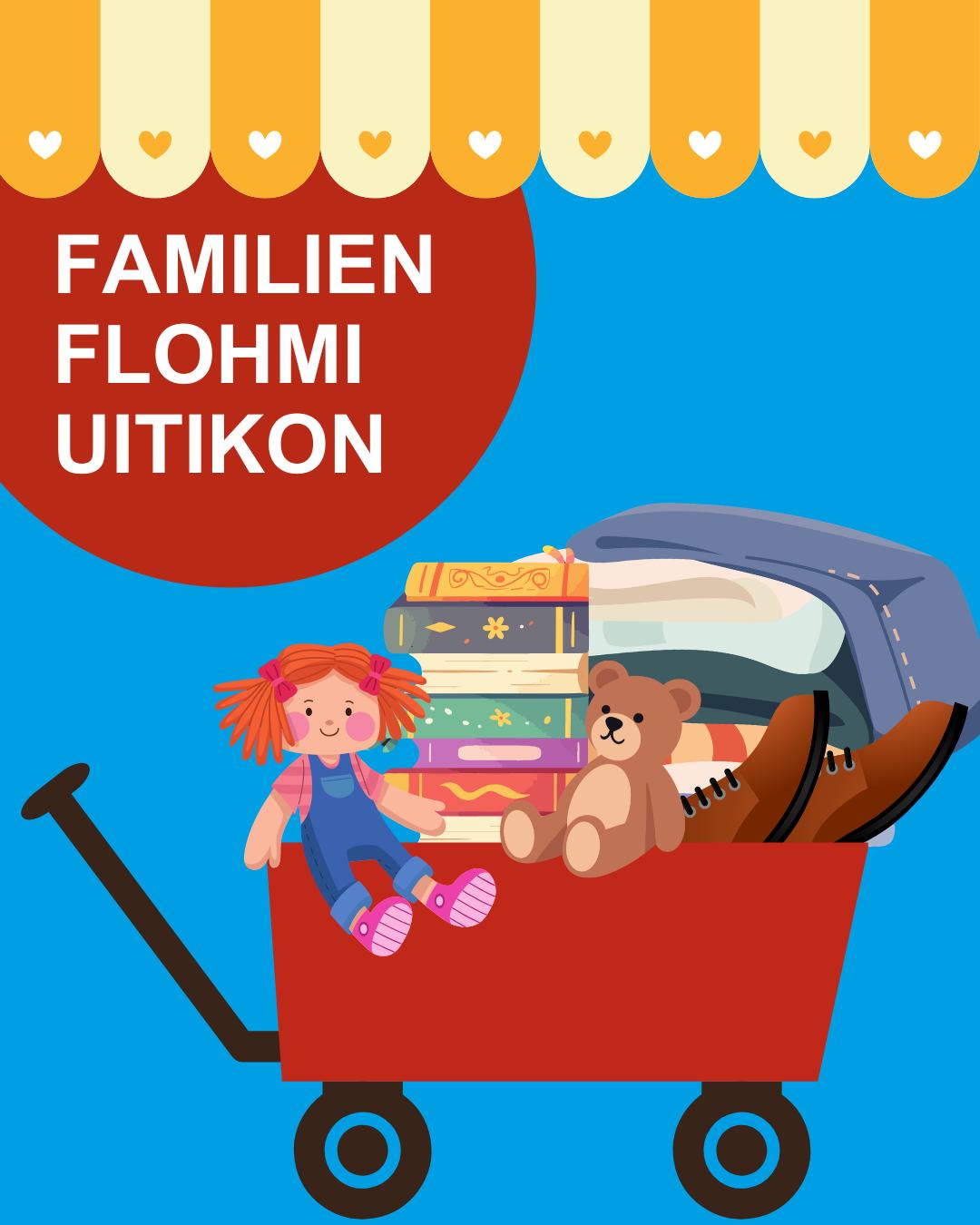 Schätze finden - Nachbarn treffen!
Der Keller ist voll? Dann schaff Platz!
Egal ob Kleidung, Spielzeug oder Ski – verkauft, was ihr nicht mehr braucht! Wir stellen den Stand, ihr verkauft.
WANN: 29. August 2026, 14 – 17 Uhr
WO: Waldeggplatz beim Coop, Uitikon
KOSTEN: Kostenlos!
Sichert euch einen der 30 Stände!
Link in der Bio!