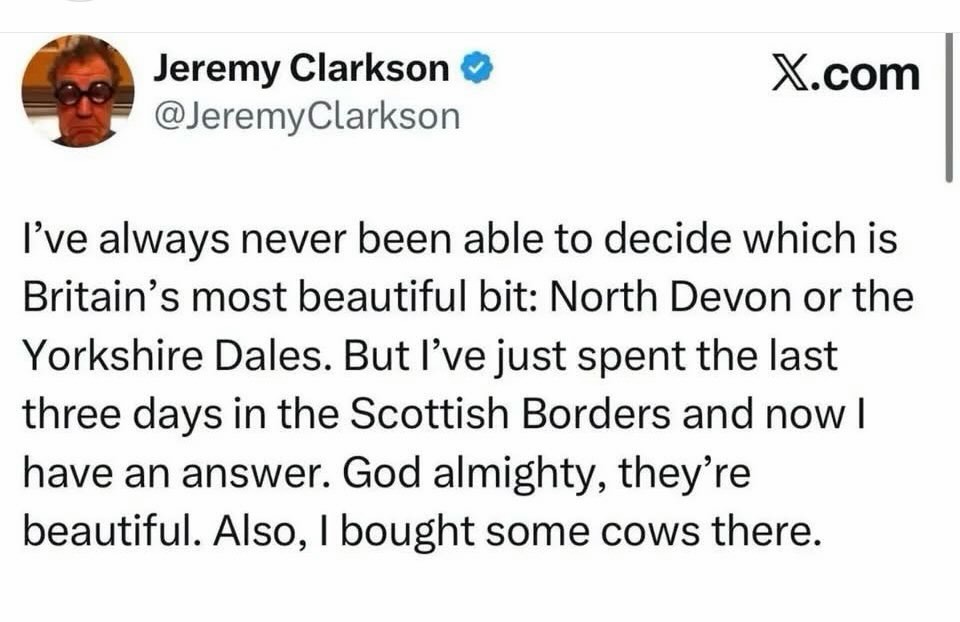 We totally agree @jeremyclarkson1 the Scottish Borders is beautiful.
#lovewhereyoulive
#scottishborder