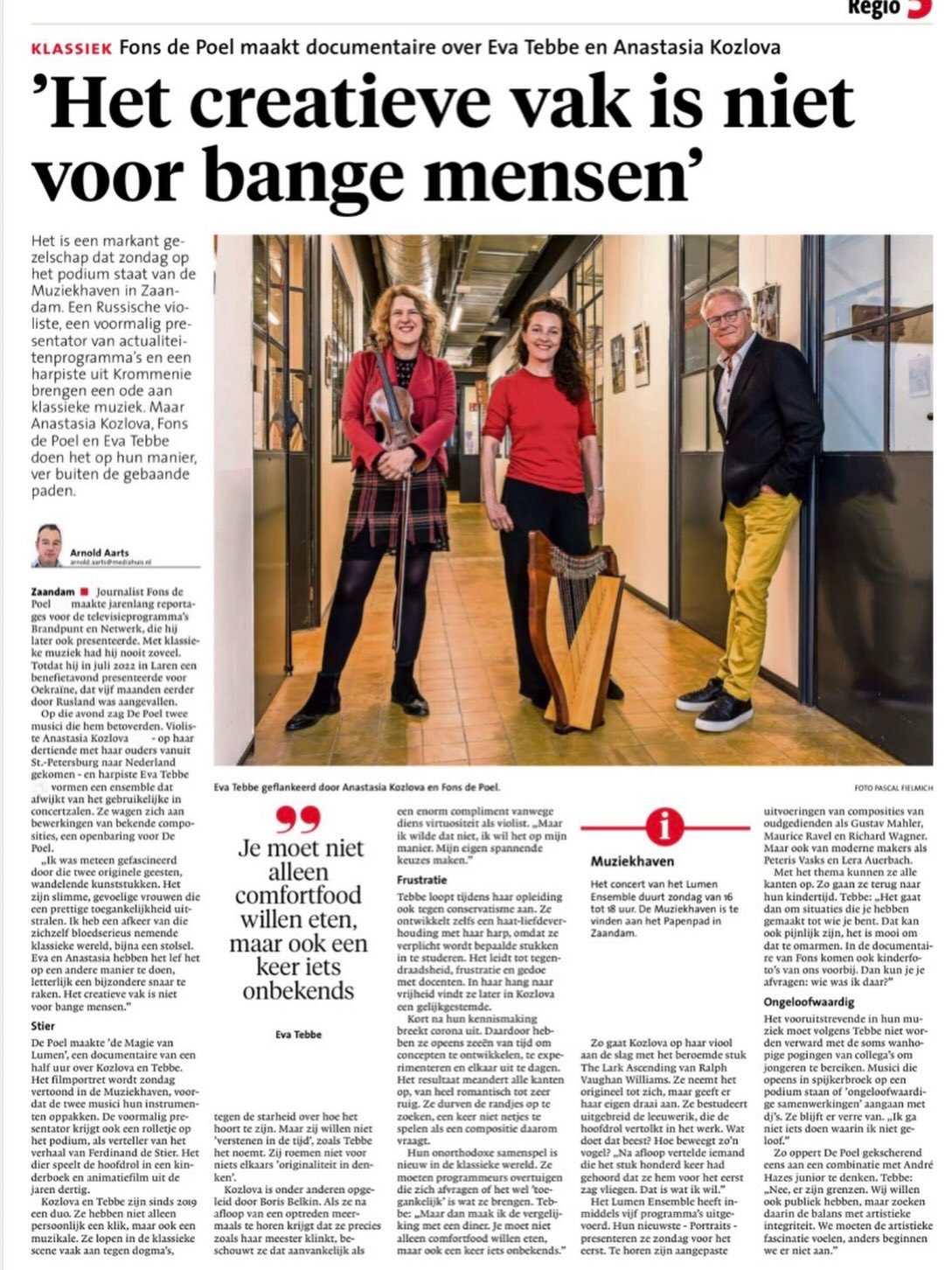 Check het volledige artikel! Dank 🙏 @noordhollandsdagblad.nl
#lumenensemble #programmaportraits #demagievanlumen #kamermuziek
@anastasiakozlovaviolin
@evatebbe
