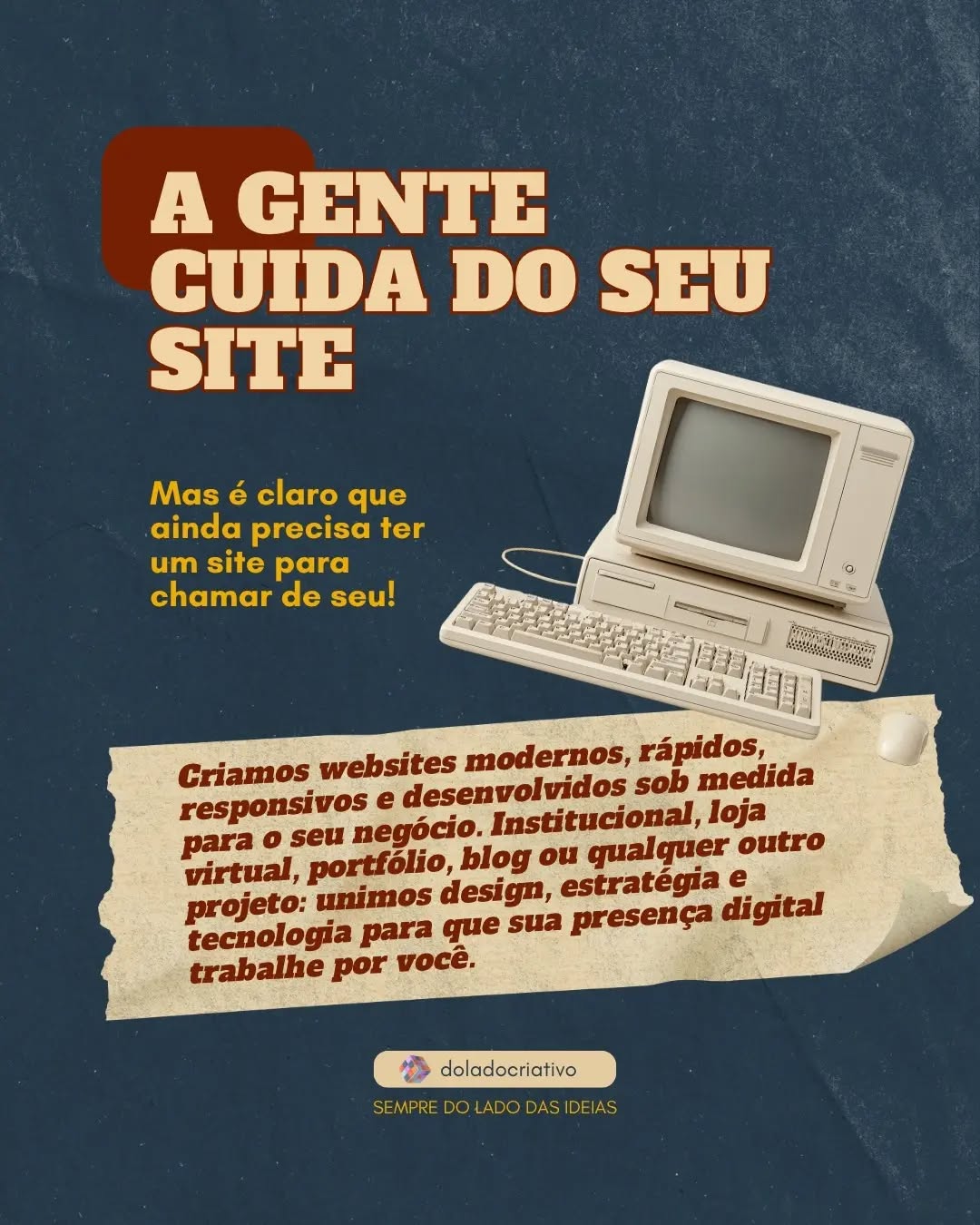 Seu site trabalha por você mesmo quando sua empresa está fechada.
Hoje, antes de comprar, contratar ou entrar em contato, as pessoas pesquisam. E, na maioria das vezes, a primeira impressão da sua marca acontece na internet.
Por isso, um site profissional não é apenas uma vitrine digital. Ele fortalece sua credibilidade, apresenta seus produtos e serviços, gera oportunidades de negócio e ajuda sua empresa a ser encontrada por quem realmente procura o que você oferece.
Na Do Lado Criativo, desenvolvemos websites personalizados, modernos, responsivos e pensados para proporcionar a melhor experiência ao usuário. Cada projeto é criado de forma estratégica, considerando design, navegação, desempenho, conversão e os objetivos específicos do seu negócio.
Criamos sites institucionais, portfólios, landing pages, blogs, catálogos digitais, páginas de eventos e lojas virtuais, sempre com foco em unir estética, funcionalidade e resultados.
Com mais de 12 anos de experiência no mercado digital, já desenvolvemos projetos para empreendedores, empresas, agências e marcas de diferentes segmentos. Nossa trajetória inclui parcerias com grandes marcas nacionais, participação em eventos do setor criativo e atuação como palestrantes e embaixadores de plataformas globais como a WIX.com.
Atendemos clientes de forma remota em todo o Brasil e também em países de língua inglesa, espanhola e portuguesa. Além disso, contamos com uma rede de profissionais especializados para atender demandas específicas e garantir que cada projeto receba a atenção que merece.
Se você precisa de um site profissional, estratégico e desenvolvido sob medida para a sua realidade, vamos conversar.
📲 Do Lado Criativo | Sempre do lado das ideias.
🌐 doladocriativo.com
📞 +55 71 98205-3636
Sites | Redes Sociais | Branding | Estratégia
.
.
#doladocriativo #website #criacaodesites
