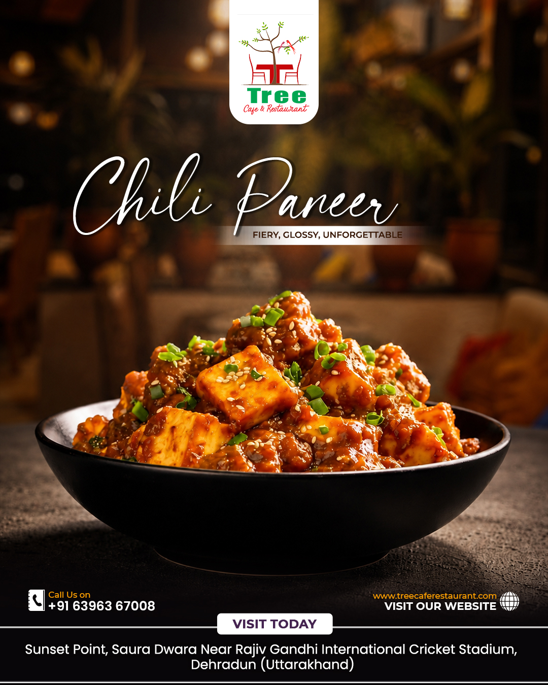 Spice up your cravings with every bite! 🌶️🧀
Crispy, juicy, and tossed in a bold, flavorful sauce our Chili Paneer is the perfect blend of heat and taste that keeps you coming back for more.
✨ One bite is never enough. Visit Tree Café & Restaurant today.
#treecafe #chilipaneer #paneerlovers #foodieforlife #spicycravings