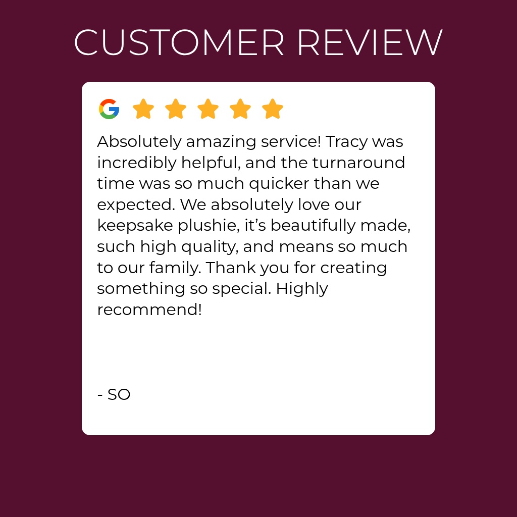 Every keepsake tells a story 💛 Thank you so much for trusting me with your precious clothing and memories
#memorybears #keepsakebear #customerreviews #happycustomers #testimonialtuesday #handmadewithlove #smallbusinessuk #uksmallbusiness #memorialgifts #babykeepsake #supportsmallbusiness #handmadeuk #gratefulheart #keepsakememories #tracystreasuredkeepsakes
