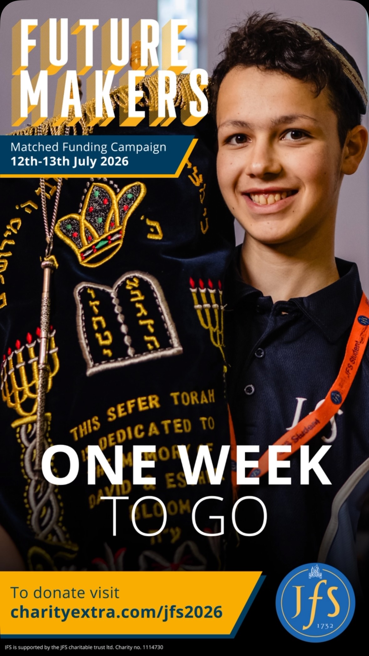 One week until our Future Makers campaign! Become a team leader here: https://www.charityextra.com/jfs2026/signup (Link in bio!)