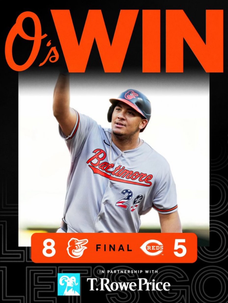 Samuel Basallo sets off the fireworks early! A massive 1st-inning 3-run blast ruins Hunter Greene’s season debut as the #Orioles rough up Great American Ball Park in an 8-5 win over the #Reds. Baltimore takes a 2-0 series lead!
#MLB #BALvsCIN
Image: X: @ Orioles
