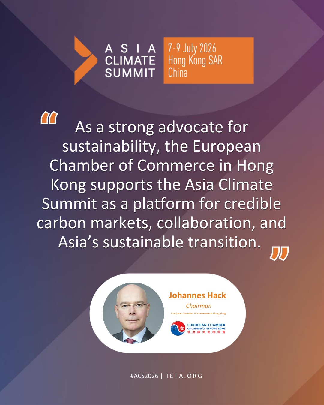 EuroChamHK is proud to support the Asia Climate Summit 2026.
Taking place from 7–9 July 2026 in Hong Kong, ACS 2026 will bring together leaders, experts and practitioners from across Asia Pacific to explore how credible carbon markets and collaboration can accelerate climate action.
As a strong advocate for sustainability, EuroChamHK supports the Summit as a platform for dialogue, innovation and Asia’s sustainable transition.
📍 Hong Kong Convention and Exhibition Centre
📅 7–9 July 2026
🔗 Link in bio to register.
Use code ACS26HK for discounts.
#ACS2026 #AsiaClimateSummit #EuroChamHK #Sustainability #CarbonMarkets #ClimateAction #HongKong #SustainableTransition