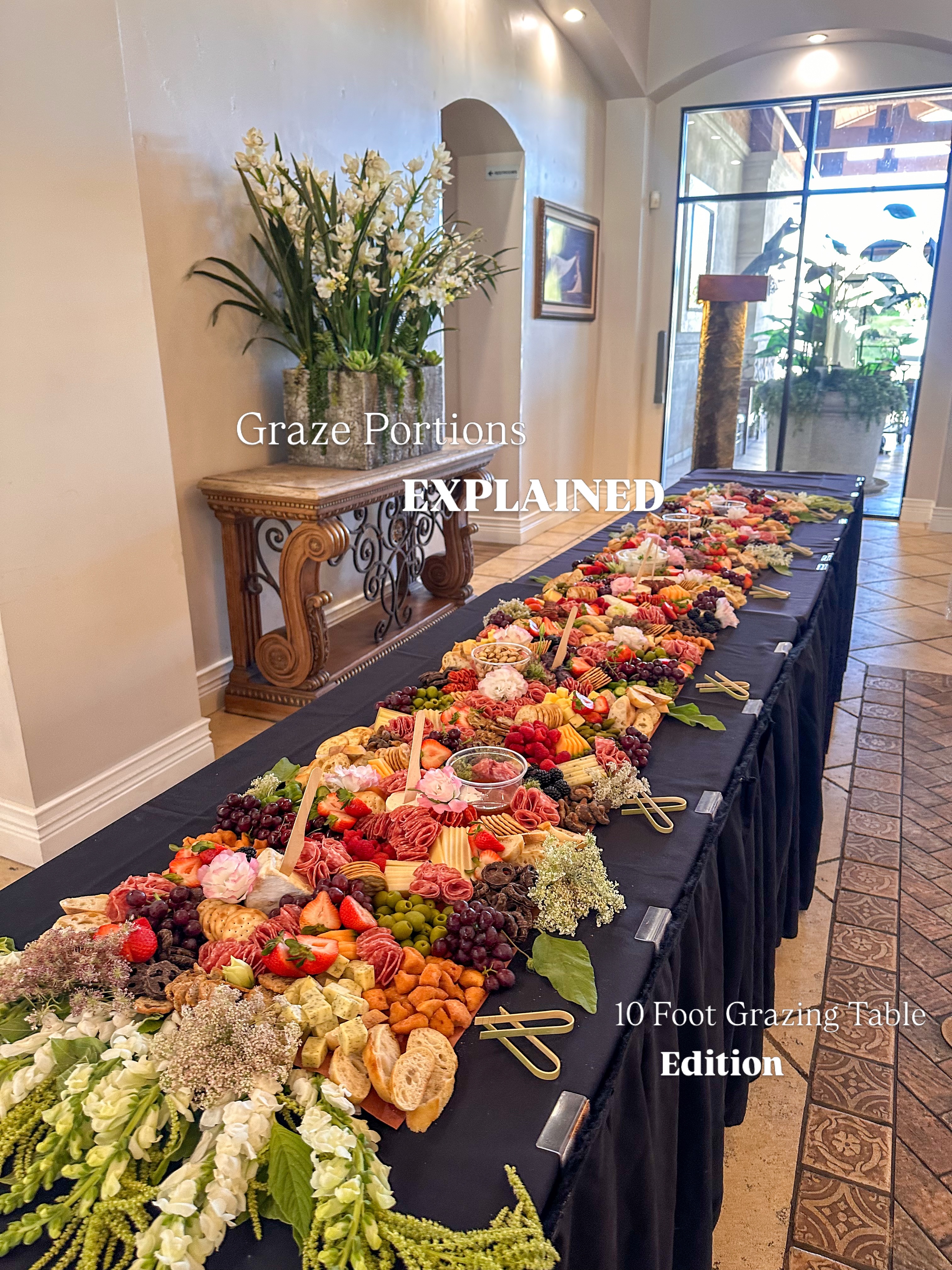 There’s no such thing as a grazing table that serves a fixed number of guests.
The same graze can feed very different guest counts depending on how long your event lasts and whether it’s replacing a meal or simply complementing one.
This 10-foot graze is a perfect example:
🥂 Cocktail Hour (1 hour): Serves 100+ guests as guests enjoy a few bites while they mingle before dinner.
🧀 Substantial Appetizer (2 hours): Serves 80–100 guests with enough variety to keep everyone satisfied throughout the event.
🍽️ Meal Replacement (2 hours): Serves 60–80 guests when the graze is the main attraction and guests are building full plates.
The biggest misconception we hear is:
“How many people does this feed?”
The better question is:
“What role is the food playing at your event?”
Once we know that, we can recommend the perfect graze so your guests leave happy, and your table looks just as abundant from the first guest to the last.
Save this guide for your next event, and if you’re still unsure which size is right, send us a DM. We’d love to help you find the perfect fit. 🤍
* #GrazingTable
* #CharcuterieBoard
* #EventPlanning
* #CocktailHour
* #SouthernCaliforniaEvents