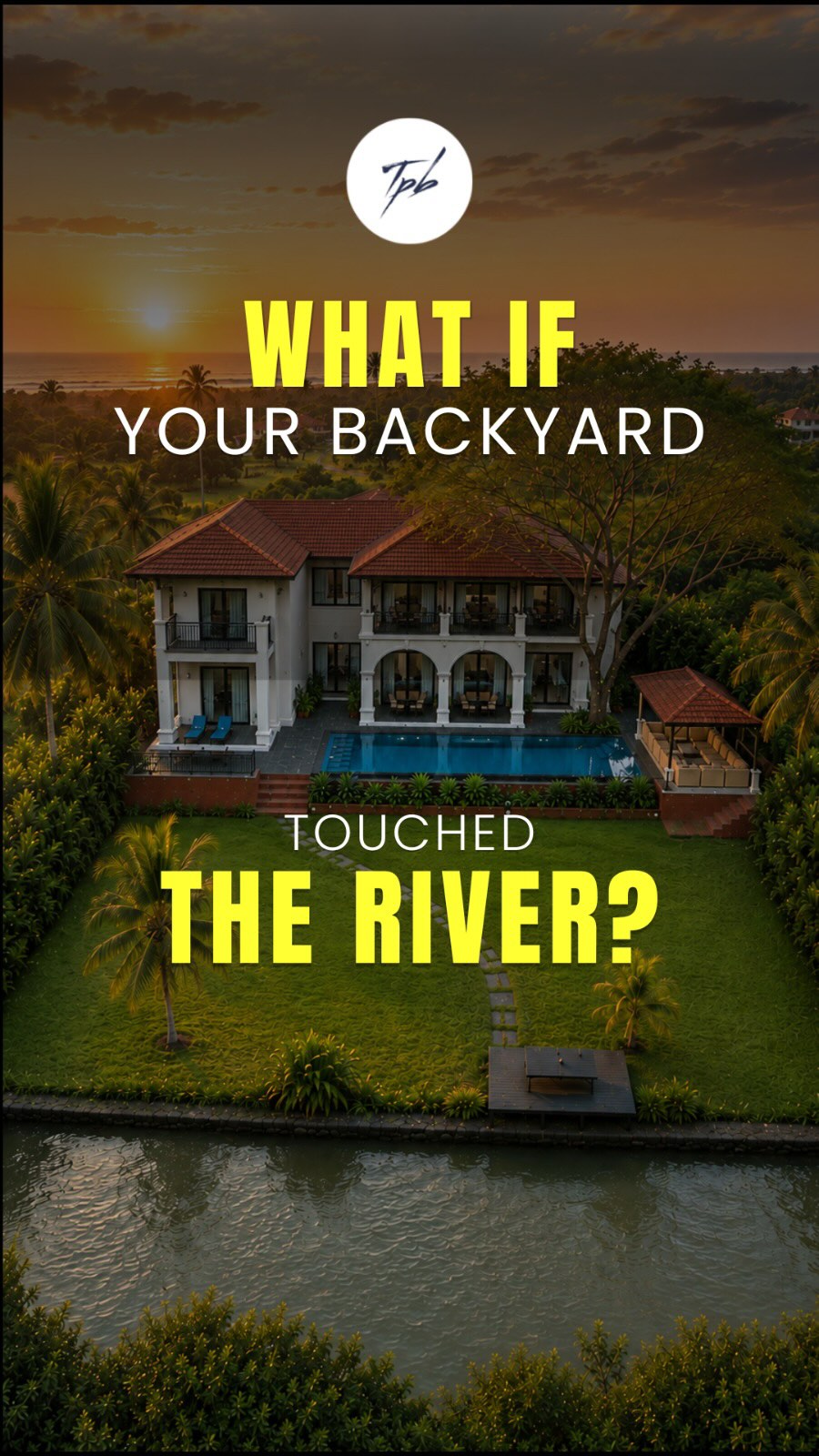 Comment ‘details’ and we’ll be in touch.
Backwater living in Bambolim, North Goa. A 4 bedroom river-touch villa sitting on 1284 sqm with a pool, landscaped gardens, alfresco dining by the river, and a view that cannot be built in front of. Ever.
Fully furnished and ready to move in.