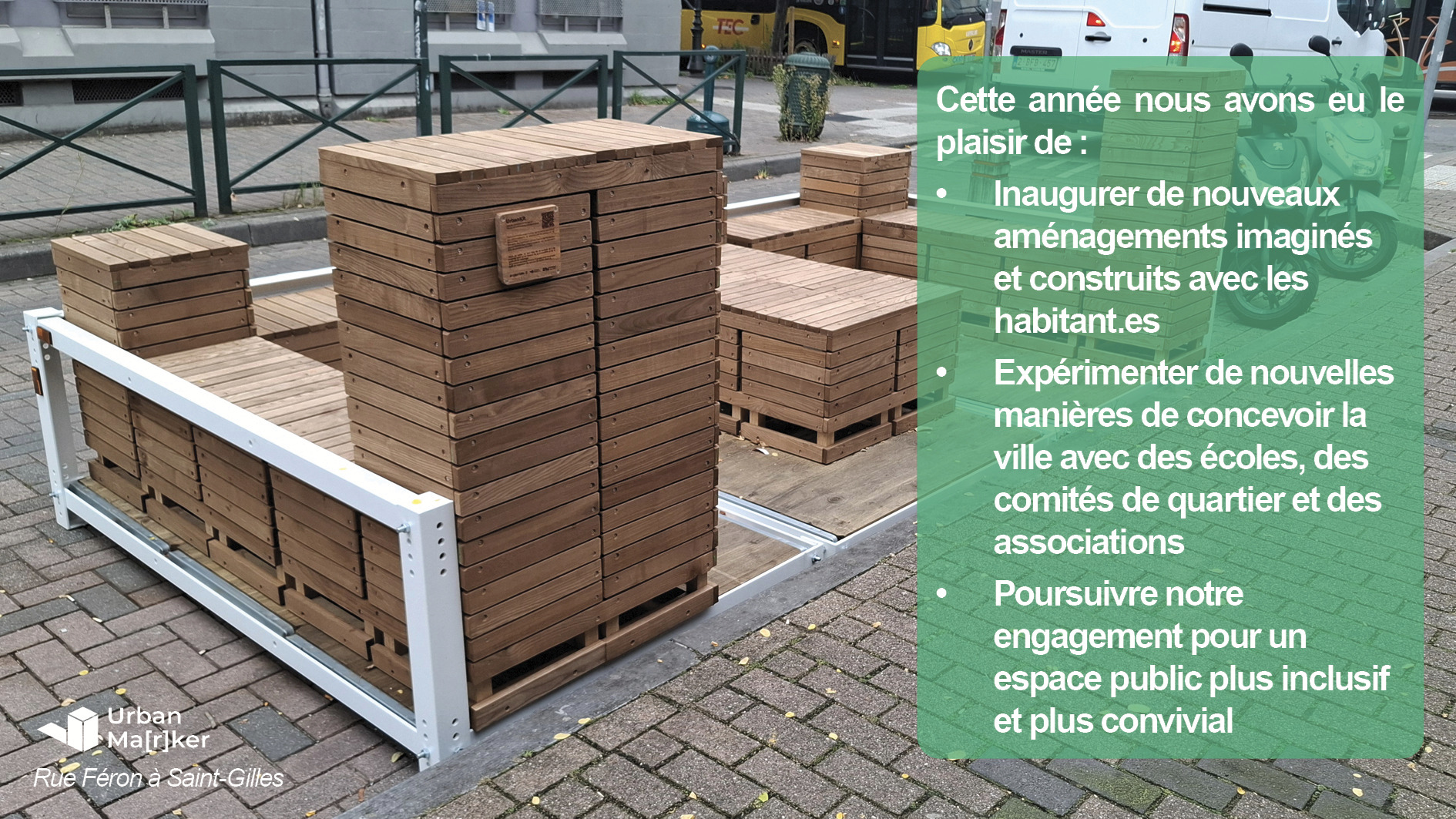 - BILAN & MERCI -
Cette année nous avons eu le plaisir de :
🏗️ Inaugurer de nouveaux aménagements imaginés et construits avec les habitant.es
🛠️ Expérimenter de nouvelles manières de concevoir la ville avec des écoles, des comités de quartier et des associations
🌿 Poursuivre notre engagement pour un espace public plus inclusif et plus convivial
Chaque projet nous rappelle une évidence : les meilleurs espaces publics sont ceux que l'on construit ensemble :-)
🙏 Un immense merci à toutes les personnes qui ont participé à cette aventure : habitant.es, bénévoles, élèves, enseignant.es, partenaires associatifs, communes, administrations et financeurs. Votre confiance et votre énergie rendent ces projets possibles !
L'année qui arrive s'annonce déjà riche en nouveaux défis… et en nouvelles réalisations collectives !
#CoConstruction #CoDesign #UrbanismeParticipatif #EspacePublic #Bruxelles #Architecture #DesignSocial #VilleInclusive #Urbanisme #ParticipationCitoyenne #FabriquerLaVille #MakingCitiesTogether