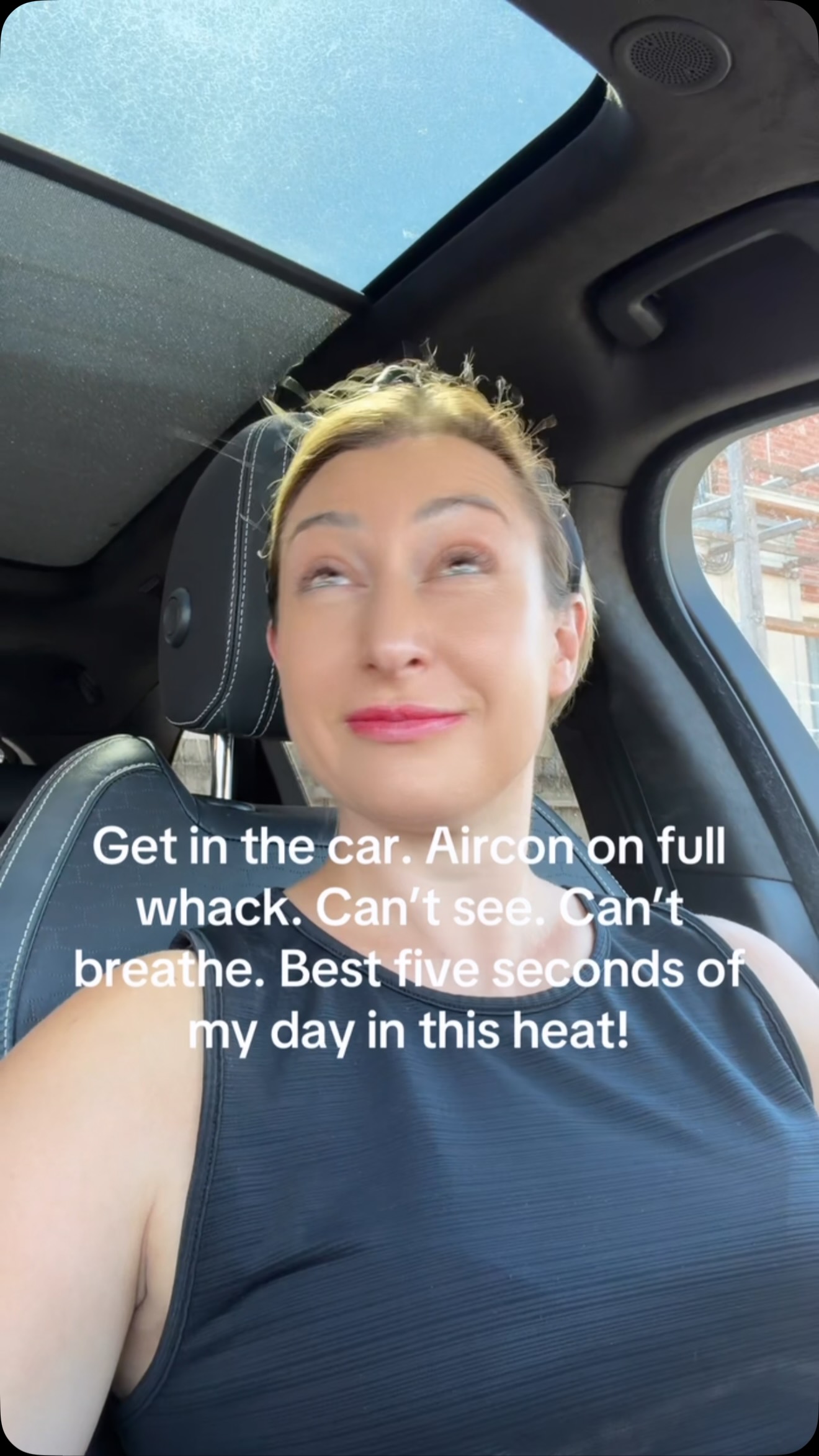 Get in the car, aircon on full whack, can’t see, can’t breathe, don’t care. This is 40s living 😂🚗 #FunInYourForties #womenintheir40s #40s #heatwave