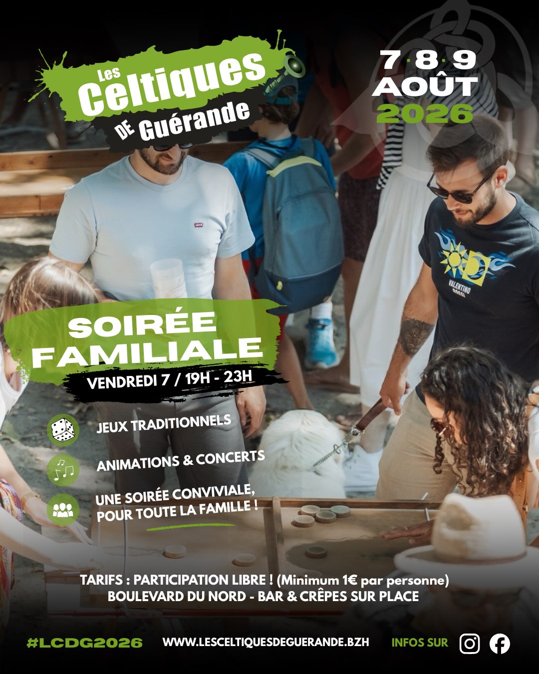 PROG - VENDREDI 7 📣
Cette année, c’est une nouvelle formule pour le vendredi soir !
Venez profiter de la soirée familiale ✨
Concerts, Jeux bretons, bar et crêpes sur place !
#lcdg2026
#lesceltiquesdeguerande #festival #guerande #villedeguerande