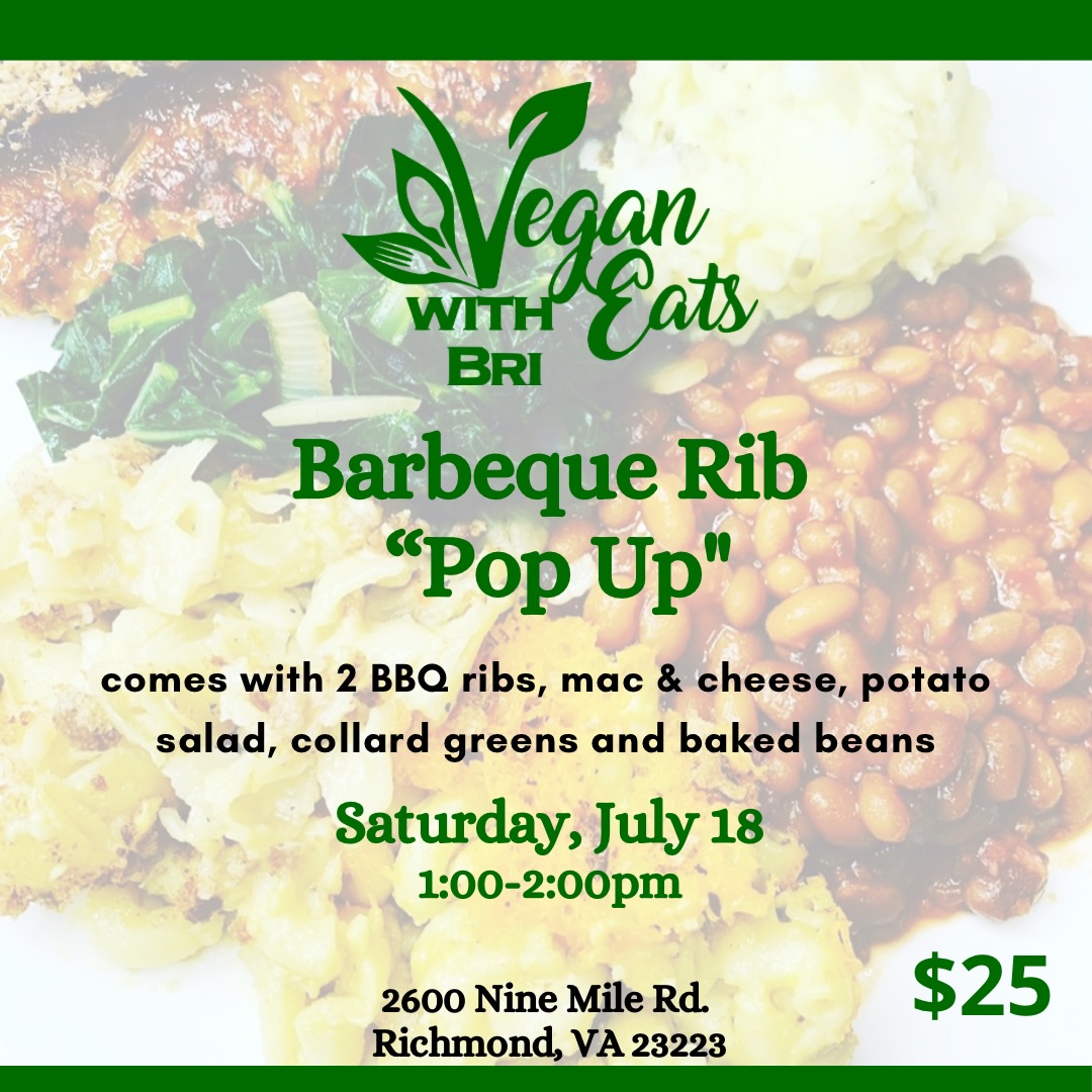 🔥 **It’s time to run the BBQ Ribs platter BACK! My vegan BBQ Rib Pop-Up is Saturday, July 18th and you don’t want to miss it!
The meal comes with:
🍖 2 Smoky Vegan BBQ Ribs
🧀 Creamy Mac & Cheese
🥔 Potato Salad
🥬 Seasoned Collard Greens
🫘 Baked Beans
📍2600 Nine Mile Rd., Richmond, VA 23223
🕐 Pickup: 1:00–2:00 PM
⚠️ Pre-orders ONLY! These plates always sell out, so secure yours now before they’re gone!
📲 Click the link in my bio to place your order today and pickup on the 18th💚🌱
#VeganEatsWithBri #supportlocalrva #VeganBBQ #VeganRibs RVAvega