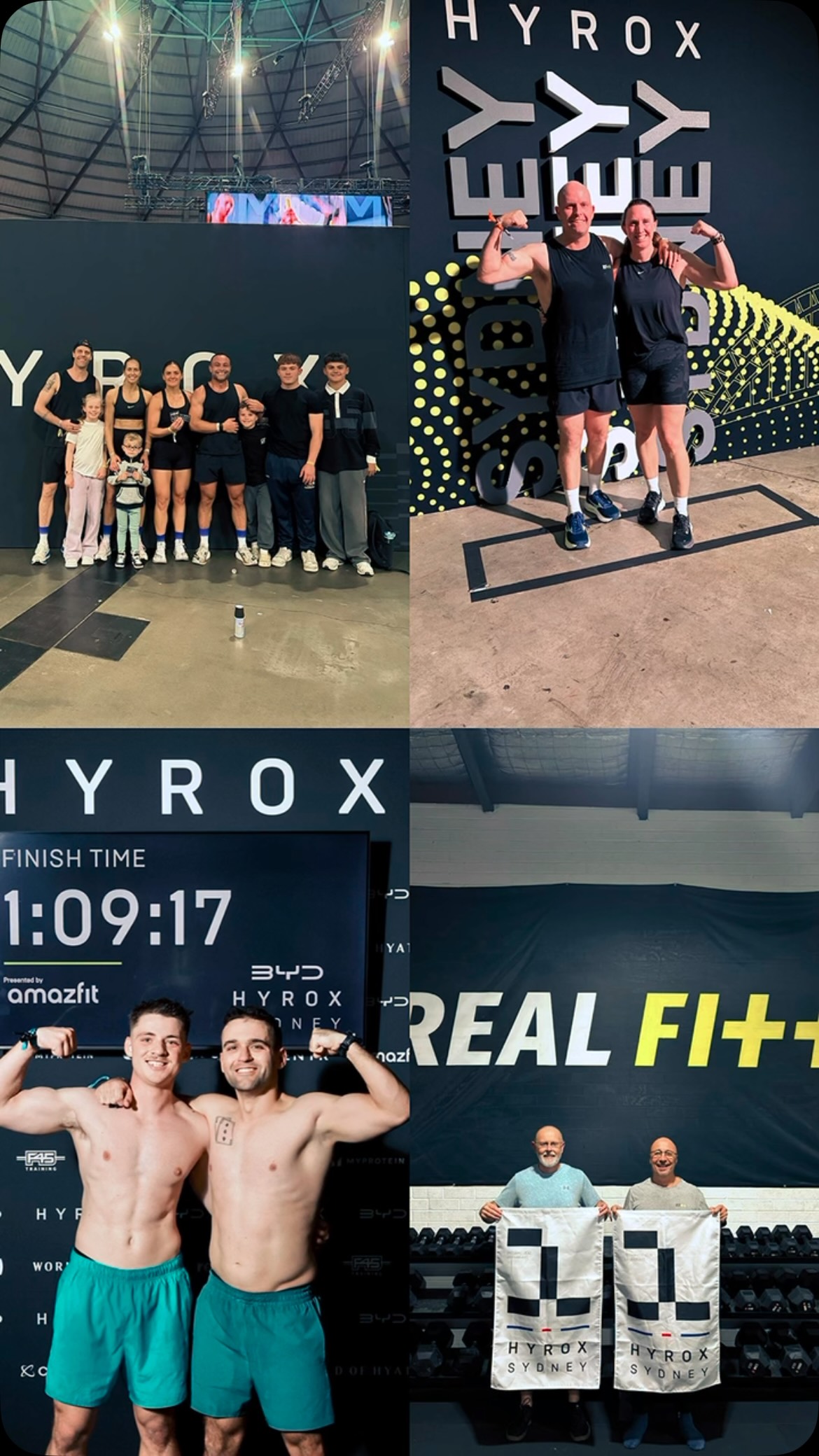 Congratulations to everyone who competed over the course of the week! The effort that went into preparation and then the grind on the day was something to be proud of!
Final Wrap: Sydney HYROX 2026
-28,600 competitors over 5 days, across all race categories.
Men’s Solo:
Jarrod- 1:19.05 (1061/264)
Tom- 1:17.32 (946/145)
Mixed Relay:
Will, Brodie, Kizzy, Joe: 1:02.21 (10/3)
Men’s doubles (pro):
Tyler & Jarrod- 1:09.17 (195/47)
Men’s Doubles (open):
Obi & Azaria- 1:11.42 (855/131)
Mano & Paul- 1:33.23 (1827/1)
Mixed Doubles:
Will & Brodie- 1:09.25 (487/41)
Kizzy & Joe- 1:05.39 (234/17)
Jesse & Keeley- 1:12.48 (767/116)
Drew & Amelia- 1:27.37 (2083/90)
Women’s Doubles:
Rowena & Chloe- 1:33.04 (2240/233)
*In brackets, ranking: Overall / Age Group#realfitt #hyrox #strengthandconditioning #unreal