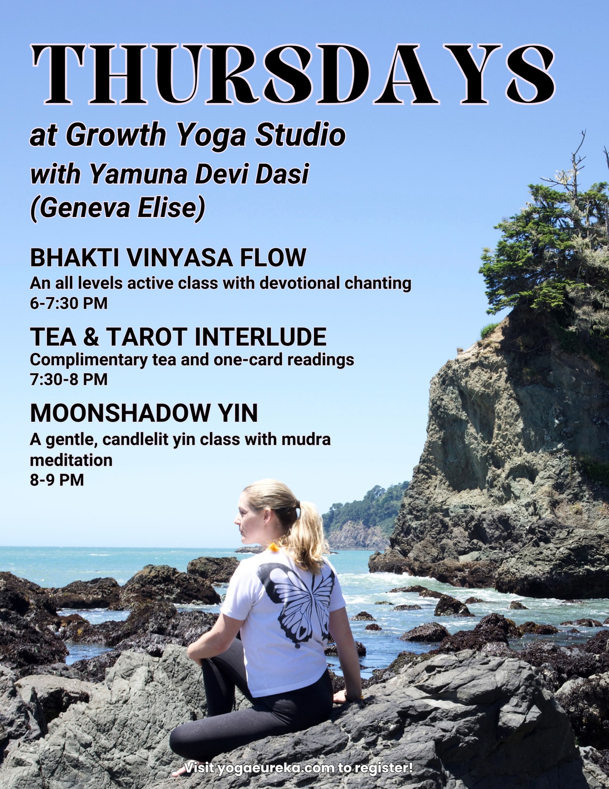 Thursdays are becoming a real vibe @growthyogaeureka!
✨Join me from 6-7:30 PM for Bhakti Vinyasa Flow. An all levels, active flow class that centers devotion and incorporates chanting
✨Moonshadow Yin meets from 8-9 PM and is a soft, meditative embodied practice to calm your nervous system and guide you within
✨Stick around in the interlude for complimentary tea service and one card tarot readings to guide your practice and inspire your path
☕️These classes pair well together or can be taken separately and tea & tarot are available for both offerings
I hope you’ll join me in Humboldt’s sweetest yoga studio to practice together and find the support you’re seeking to continue moving forward on your unique path 🦋
#humboldtyoga #yogaeureka #humboldtcommunity