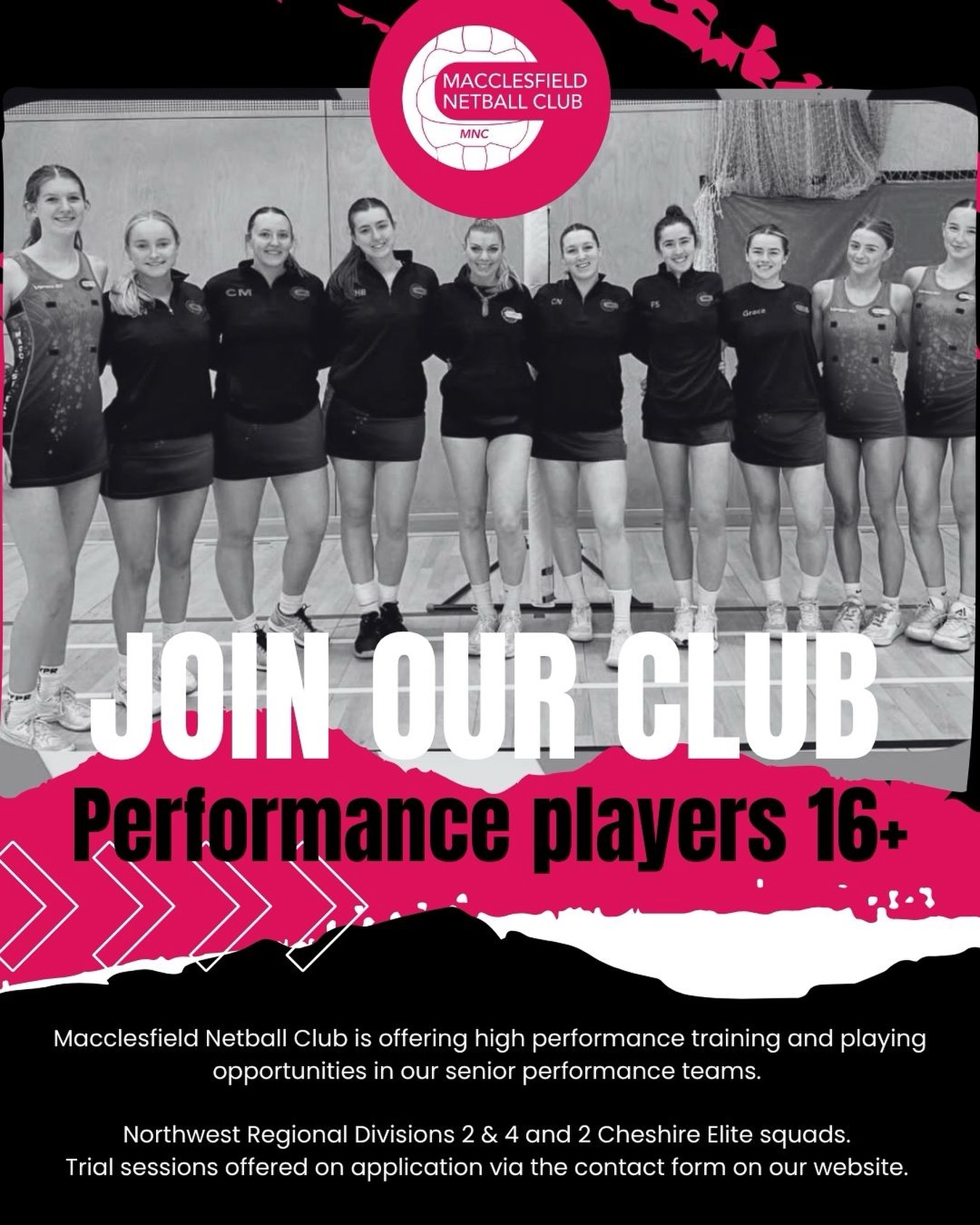 🖤💖 WE ARE RECRUITING 💖🖤
Macclesfield Netball Club is offering high performance training and playing opportunities in our senior performance teams. Weekly training sessions with S&C included.
🏐 Northwest Regional Divisions 2 & 4
🏐 2 Cheshire Elite squads.
Trial sessions offered on application via the contact form on our website.
#macclesfield #seniorperformance #club #cheshire