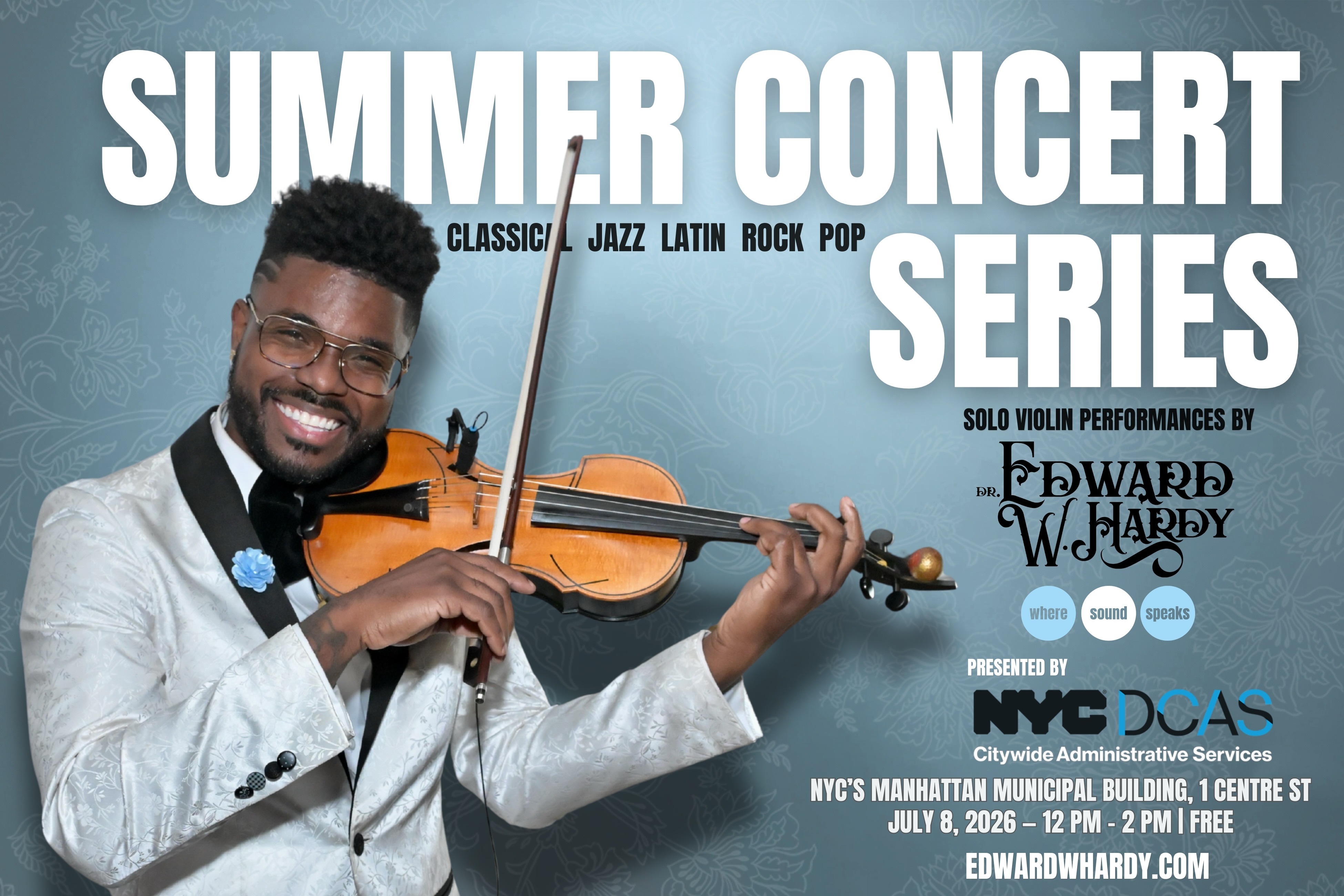 Excited to kick off @nycdcas’s “Summer Concert Series” tomorrow afternoon!😆🎻🙌🏾
Stop by for a little while (or stay for the whole performance!) and enjoy free solo violin music outdoors in Lower Manhattan near the @brooklynbridgeig!
12PM - 2 PM EST | Free | The David N. Dunkin’s Manhattan Municipal Building @nycgov
Event description:
Join composer and violinist Dr. Edward W. Hardy for a free outdoor performance as part of the New York City DCAS Summer Concert Series. Known for his dynamic and engaging approach to live performance, Dr. Hardy presents a multi-genre program featuring classical favorites, jazz standards, Latin music, rock, film music, and contemporary popular works. Blending virtuosity, storytelling, and audience engagement, these performances reflect Dr. Hardy’s commitment to making high-quality live music accessible to diverse audiences. Whether performing in concert halls, public spaces, or community events, he approaches each performance with the same level of artistry, preparation, and professionalism, creating an inclusive musical experience that welcomes listeners of all backgrounds.
#freeconcert #nycevent #violinist #violinperformance #violin