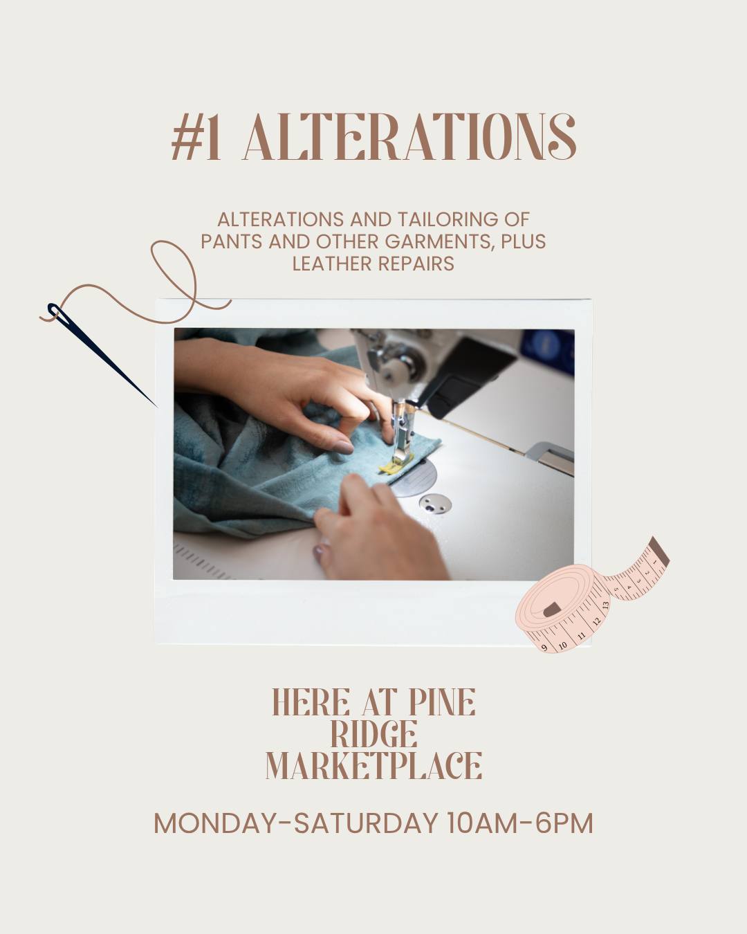 Need the perfect fit? āļø From simple hems to special occasion alterations, #1 Alterations is here with quality work and quick turnaround times. Stop by Pine Ridge Marketplace for your next tailoring need!