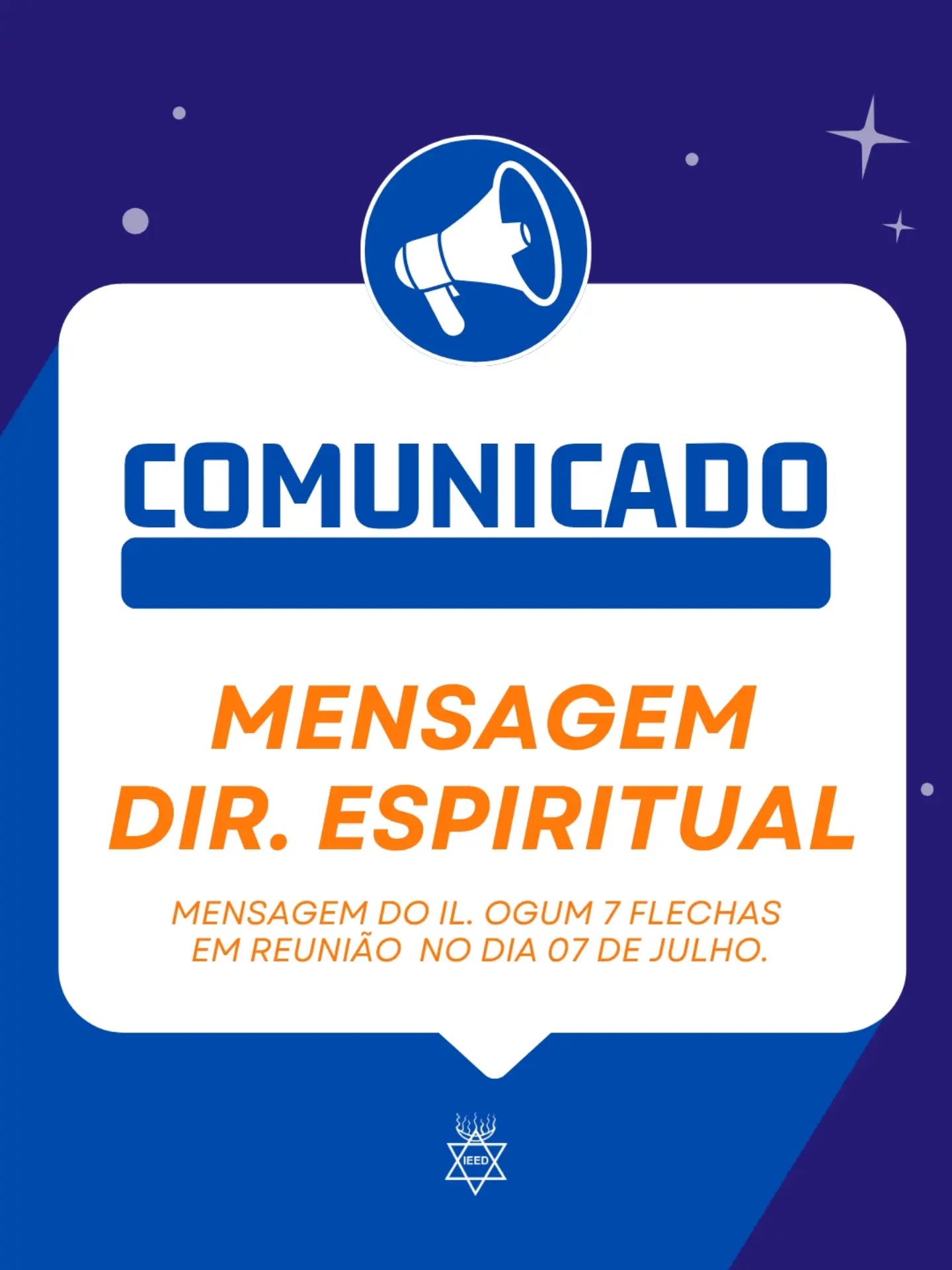 Mensagem do Iluminado Ogum 7 Flechas
"Carreguem sua cruz com Honra. Suportem a dor com Fé. Lutem como um verdadeiro guerreiro de Jesus.
Eu, Ogum 7 flechas, como Ogum que sou, irei com cada um de vocês, onde tiver que ir e lhes darei a vitória."
Il. Xangô 7 Pedras ( Entidade Dirigente)
- Revª Delma
Pwdiu para todos manterem rosa branca dentro de casa, nesse trimestre, principalmente os comandos, tem que ter esse ponto de apoio.