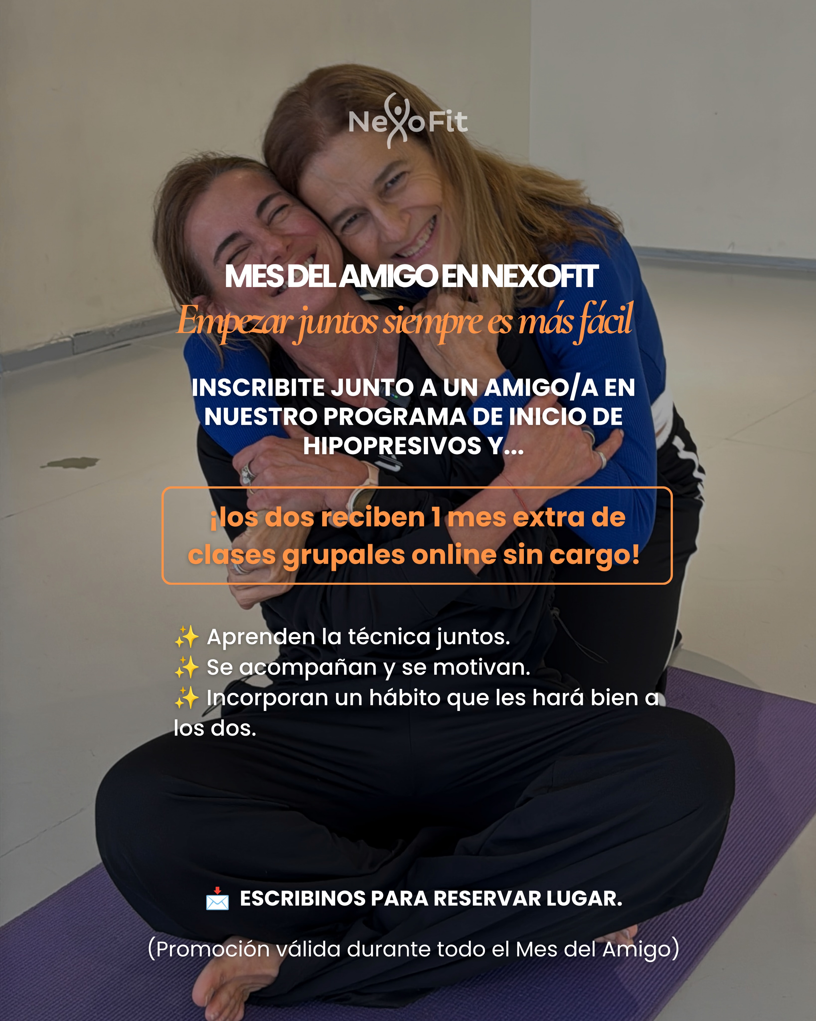 💜 Dicen que todo es mejor cuando se comparte… y empezar un nuevo hábito también.
⭐️Este Mes del Amigo, animate a descubrir los hipopresivos junto a alguien especial y ¡los dos reciben 1 mes extra de clases grupales online sin cargo! 🎁🤍
✨ Aprender juntos, motivarse mutuamente y regalarse bienestar puede ser el comienzo de un gran cambio.
📩 Escribinos y aprovechá esta promo exclusiva del Mes del Amigo.
.
.
.
.
.
.
.
.
#hipopresivos #hipopresivosonline #nexofit #díadelamigo #hipopresivosencasa