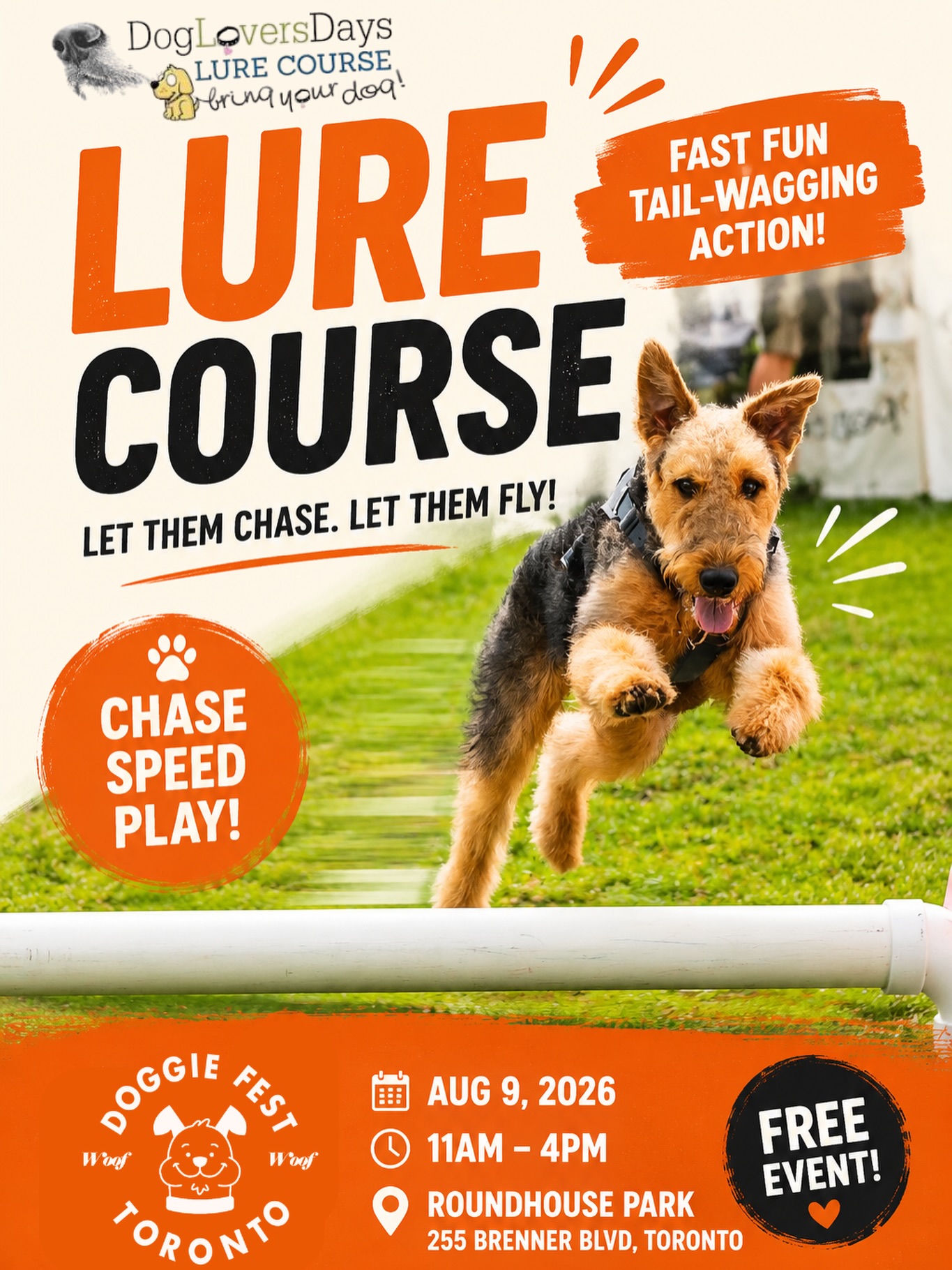 🐾 Ready… Set… CHASE! 🐾
Think your pup has what it takes to catch the lure? 🏃💨 Whether they’re lightning fast or just in it for the fun, our Lure Course is one of the most exciting activities at Doggie Fest!
Watch your dog unleash their natural instincts, burn off some energy, and race after the lure with pure joy. It’s fast, fun, and guaranteed to get tails wagging! 🧡
📅 August 9, 2026
🕚 11:00 AM – 4:00 PM
📍 Roundhouse Park, Toronto
🎟️ FREE Admission
Bring your family, bring your friends, and most importantly… bring your dog! 🐶
Who’s ready to see their pup FLY? ✈️ Tag a friend whose dog would absolutely love this!
#DoggieFest #DoggieFestTO #LureCourse #TorontoDogs #DogEvents