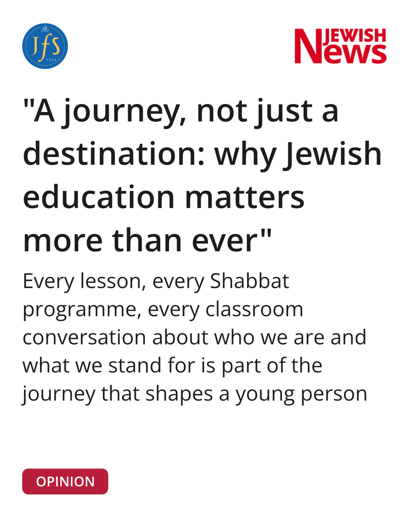 Every parent is asking this question…
In her latest opinion piece in the Jewish News, our Director of Jewish Life and Learning, Abi Keene, reflects on why Jewish education is about so much more than academic success. Drawing on this week’s Torah portion, she explores how every step of a young person’s journey helps shape their identity, resilience and values.
Read Abi’s full article via the link in bio.
#JFS #JewishEducation #JewishLife #FutureMakers #Community Identity JewishValues Education