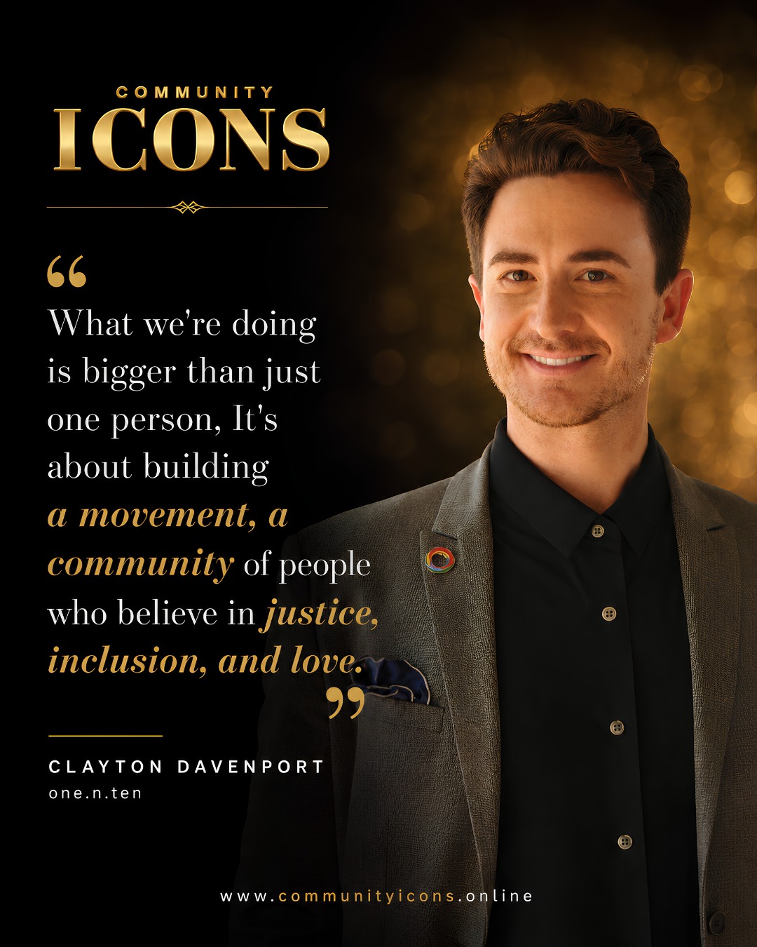 What begins as one person’s commitment can become a movement that changes lives.
Through his work with @onentenphx, Clayton Davenport continues to help build a community where LGBTQ+ youth are seen, supported, and reminded they belong. His leadership reflects the power of showing up with courage, compassion, and an unwavering belief in justice, inclusion, and love.
We honor Clayton for helping build a future where every young person has the freedom to thrive as their authentic self.
#CommunityIcons #ClaytonDavenport #onenten #LGBTQYouth #LeadershipWithPurpose #CommunityImpact