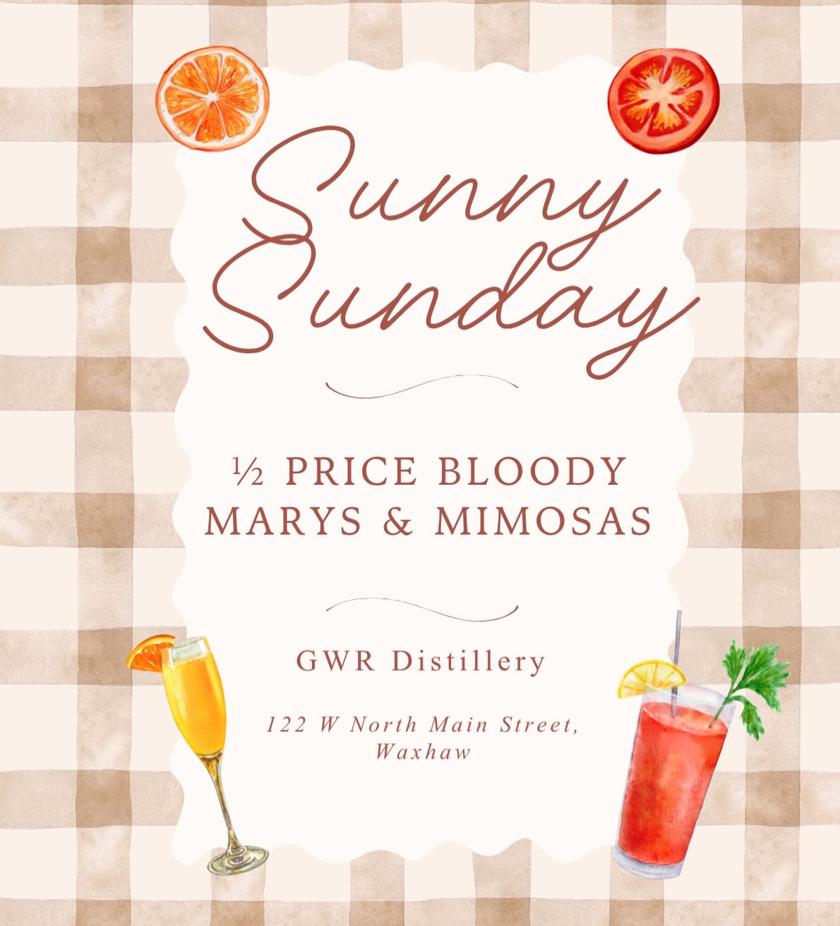 Come on out and enjoy a delicious mimosa or Bloody Mary for half off on this beautiful sunny Sunday!