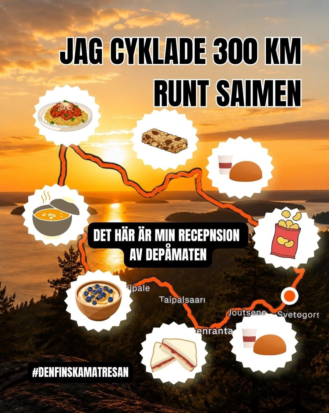 Den finska matresan
Det kändes skönt att ställa sig på startlinjen till Saimaa Cycle Tour utan någon egentlig tidspress. Här skulle njutas av den finska naturen, av gott sällskap och av att stanna i depåerna för att verkligen få ut max av startavgiften.
Med andra ord: det skulle ätas!
Jag hade många förväntningar på turen runt Saimen. Jag såg framför mig midnattssolen, glittrande sjöar, solen som steg över grantopparna och en ljummen sommarnatt.
I själva verket var det mest väg och skog. Och backar! Det gick upp och det gick ner. 300 kilometer är långt och det känns extra långt när det är en ständig rollercoaster där man hela tiden försöker samla fart utför för att överleva nästa backe.
När skymningen kom började bakljusen tändas ett efter ett längs vägen. Himlen färgades rosa och röd och mörkret smög sig långsamt på.
Inför varje depå ställdes samma fråga: ”Undrar vad den här depån har i sitt sköte?” Det bjöds på slät bulle och kaffe, Elovena-havrekex, sportdryck, blåbärssoppa, bananer, chips, godis och syltmackor. I några depåer fanns det varm mat: havregrynsgröt, potatis med veganskt protein och pasta bolognese.
Längs vägen underhöll Fred oss med sång. ”Always look on the bright side of life...” Mot slutet ska erkännas att det var lite svårt att se livet från den ljusa sidan.
”Man vet att man cyklat långt när röven är så bortdomnad att man inte vet om man sket ner sig eller inte när man släpper en fis.”
Det sammanfattar de sista timmarna ganska väl.
Till slut rullade vi ändå in i Imatra efter 14 timmar och 40 minuter, varav tre timmar spenderats i depåerna. Den finska matresan levde upp till sitt namn!
Nöjda, trötta och stolta kunde vi konstatera att det här definitivt inte var någon leikkikoulu. Vättern må vara något längre, men Saimaa har betydligt vassare tänder!
#saimaacycletour #denfinskamatresan