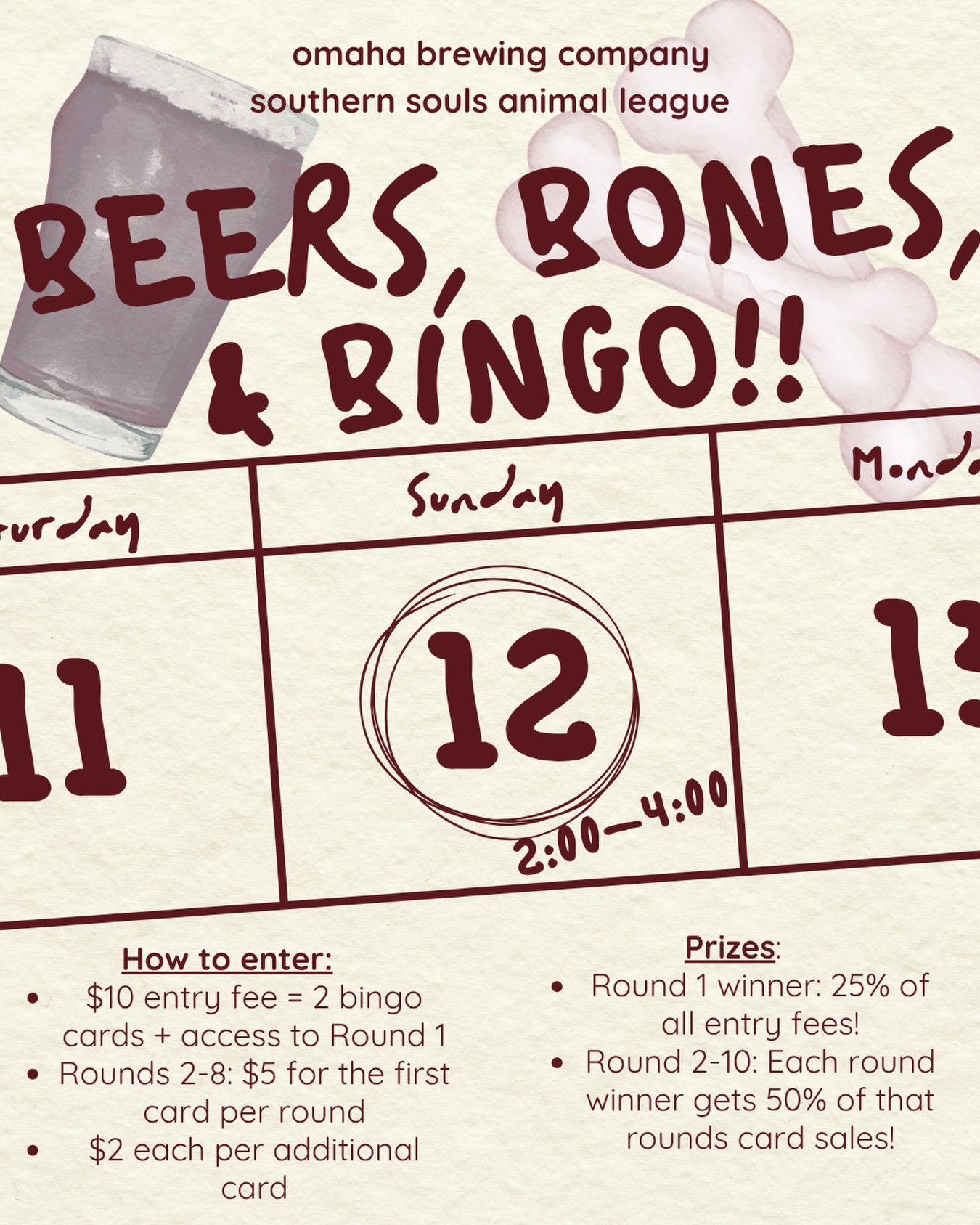 Beer & bingo?! What better way to spend your Sunday Funday — see y’all at noon!🍻