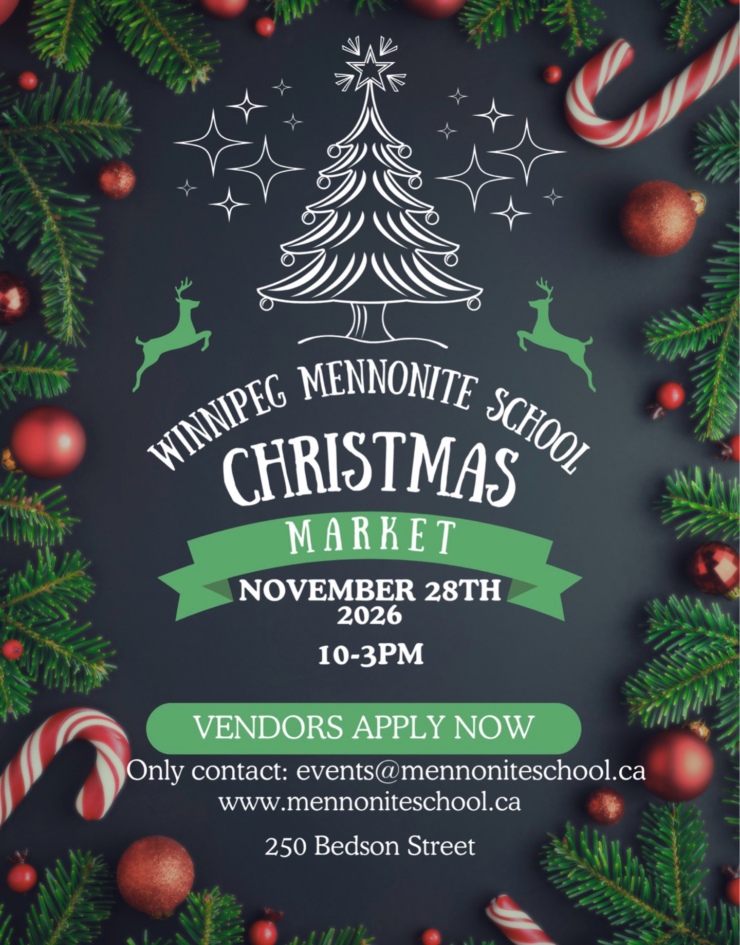 August 15th is the deadline to apply to be a vendor at the popular 2026 Bedson Campus Christmas Market.
Apply now online at https://www.mennoniteschool.ca/bedson-campus or email events@mennoniteschool.ca