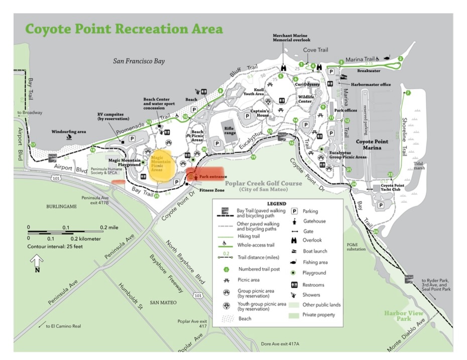 📍 Parking & Directions – BBQ Bash Day, August 8 🍖🔥
Enter through the Coyote Point gate, take a left at the first intersection, and follow the trail to the end. Park in the lot marked “P” — we’re set up at Site M22 in the Magic Mountain Picnic Area. See you Saturday, August 8! 🎉
停車指引 – BBQ 聚會日,8月8日 🍖🔥
從 Coyote Point 大門進入後,在第一個路口左轉,沿小路走到底即可看到停車場(標有 “P”)。我們的活動地點是 Magic Mountain 野餐區的 M22 號場地。8月8日(週六)見!🎉