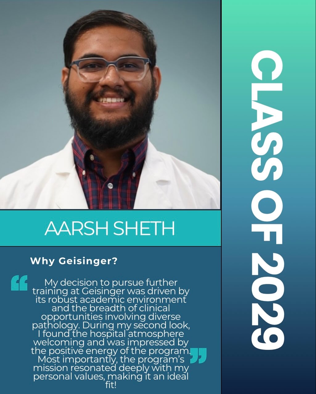 Say 👋 to our class of 2029. Next up, Dr. Aarsh Sheth!