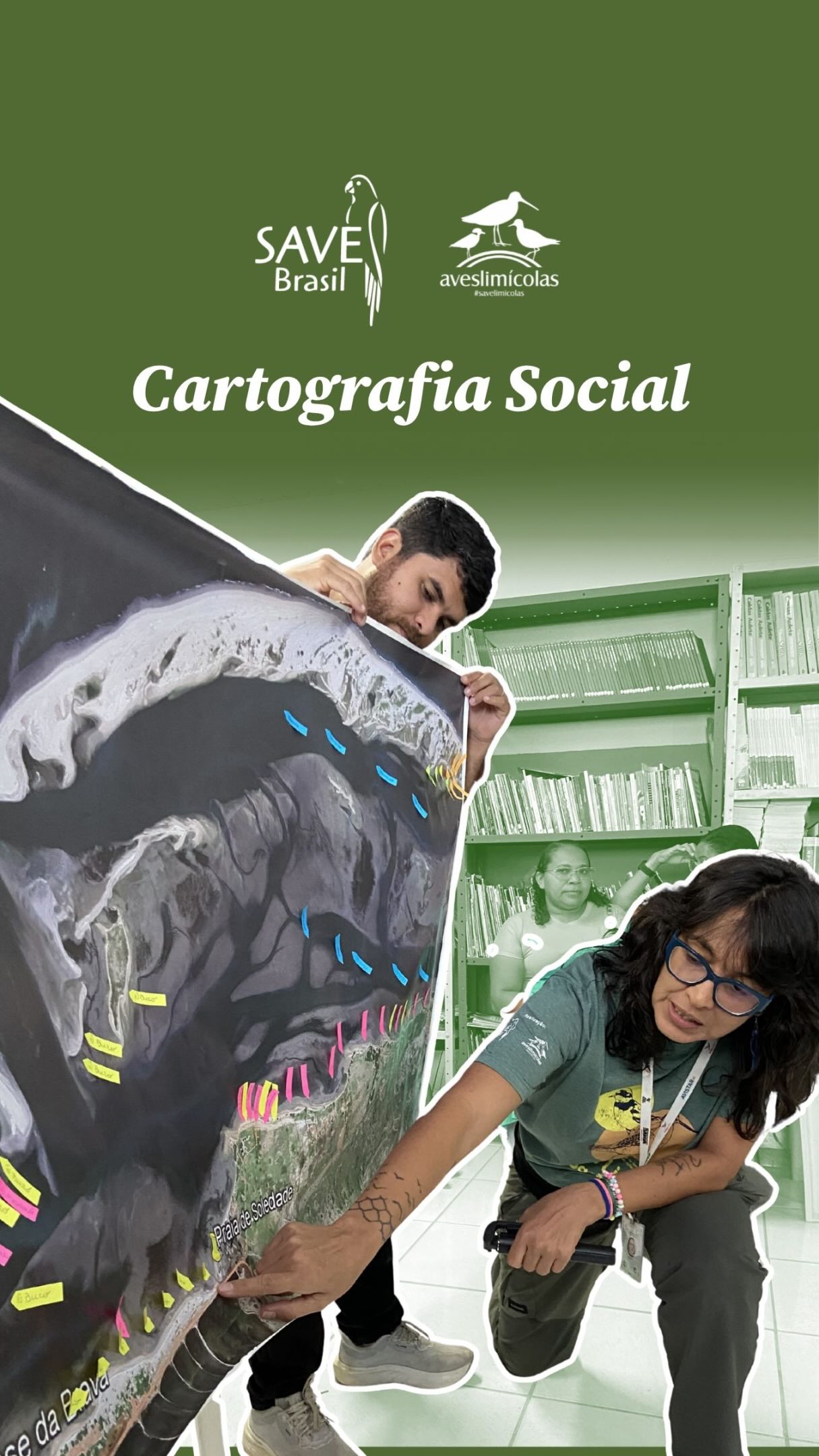 Conservar um território também passa por ouvir quem vive nele todos os dias. 💚
Por meio da cartografia social, comunidades, equipes técnicas e pesquisadores se reúnem para compartilhar conhecimentos, identificar mudanças na paisagem e construir, juntos, caminhos para a conservação.
Nos projetos Costa Norte e Flyways Brasil, da SAVE Brasil, essa ferramenta ajuda a compreender a relação entre pessoas, aves e ambientes costeiros, revelando desde áreas prioritárias para a restauração de manguezais até os impactos das mudanças no território, como o aumento do nível do mar e as transformações nos modos de vida locais.
A cartografia social fortalece o diálogo, valoriza os saberes locais e amplia a participação das comunidades na construção de soluções para a conservação.
📹Assista o vídeo e entenda como acontece!
-—————————
*O Projeto Costa Norte e o Projeto Flyways são iniciativas da SAVE Brasil, por meio do Programa Aves Limícolas. O Projeto Costa Norte é realizado em parceria com a Manomet Conservation Science e a WHSRN, com apoio da BirdLife International e da Bobolink Foundation. Já o Projeto Flyways conta com o apoio do Instituto Neoenergia e é realizado em parceria com as prefeituras de Macau, Guamaré e Galinhos, o IDEMA/RN, a Manomet Conservation Science e a WHSRN.
-
#cartografia #conservação #meioambiente #avesdobrasil #savebrasil