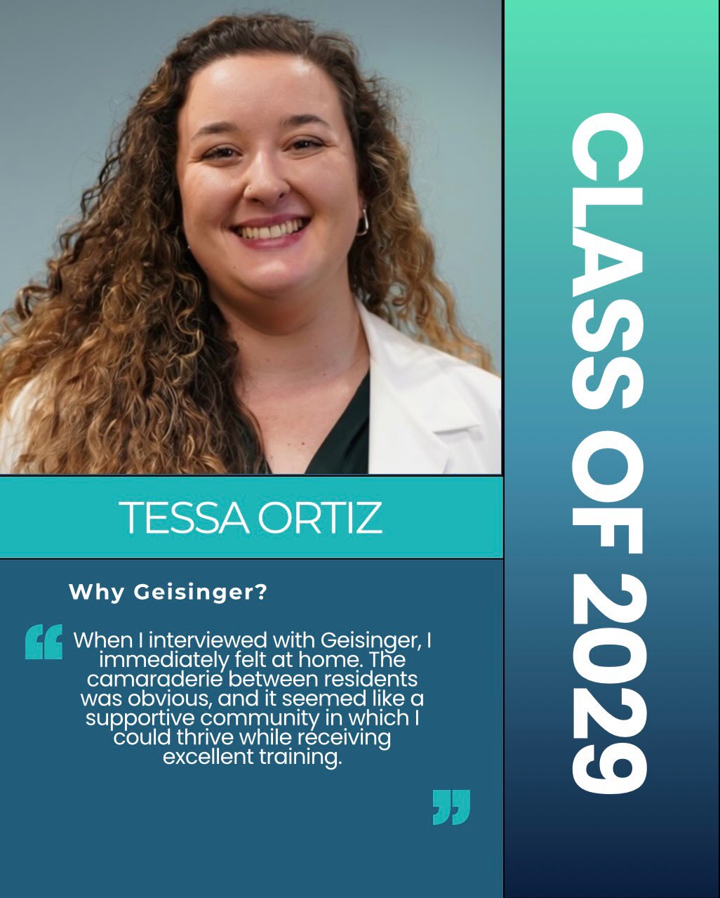 Say 👋 to our class of 2029. Next up, Dr. Tessa Ortiz!