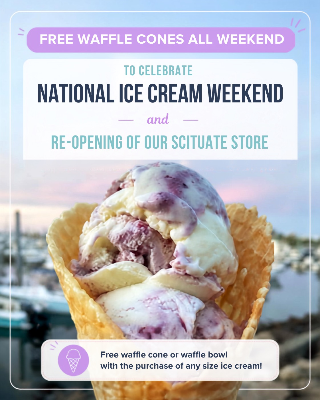 🍨 National Ice Cream Weekend is here, and we're celebrating — waffle cones and cups are FREE with any size ice cream, all weekend long! 🎉
AND... Scituate, we've got news for you: the A/C is fixed and we are BACK to full service!! Come on in, sit down, and enjoy the full Nona's experience like it's meant to be.
Two reasons to celebrate, one perfect excuse to treat yourself. See you this weekend! 🍨