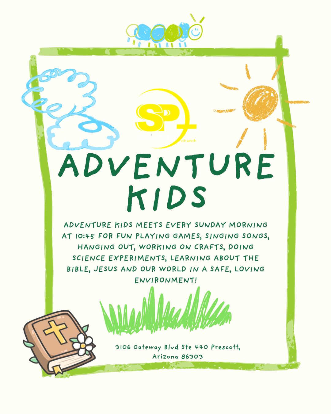 Adventure Kids meets every Sunday morning at 10:45 for fun playing games, singing songs, hanging out, working on crafts, doing science experiments, learning about the Bible, Jesus and our world in a safe, loving environment! āļø š
No matter your child's age⦠Get Ready for Fun!
Path Finders
Nursery Birth - Toddlers
Classrooms are located in the hallway next to the main auditorium.
Trail Blazers
Preschool-Kindergarten
Classrooms are located in the hallway next to the main auditorium.
Way Makers
Grades 1-4
We meet in a special adventure room across from the Third Shot Coffee patio.