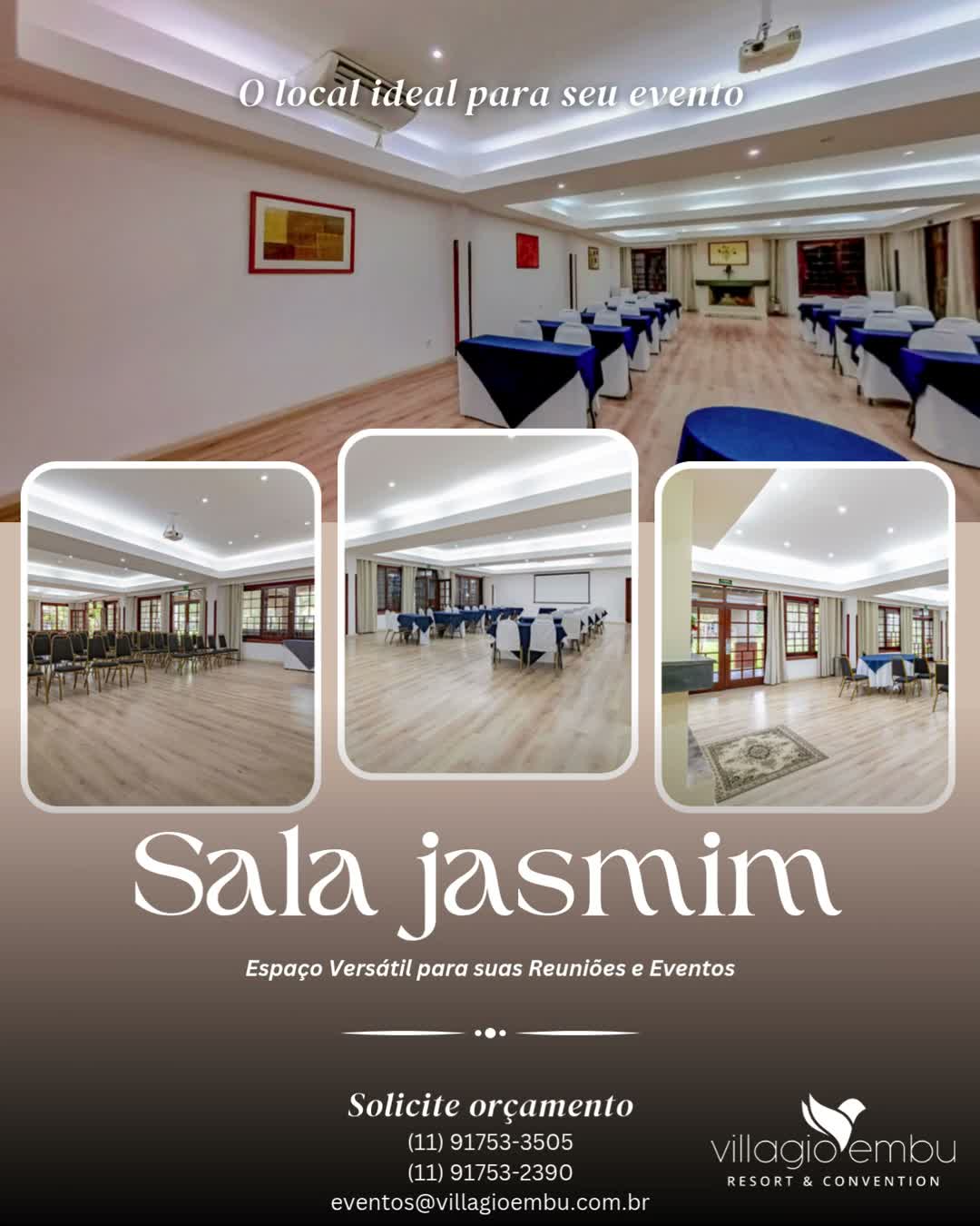 O ambiente ideal para reuniões produtivas e eventos personalizados.
A Sala Jasmim reúne conforto, praticidade e versatilidade em um espaço pensado para reuniões, treinamentos, workshops e eventos de pequeno e médio porte. Com 120 m², diferentes configurações de layout, Wi-Fi de alta velocidade, suporte audiovisual e estacionamento, ela oferece tudo o que sua equipe precisa para um encontro de sucesso.
No Villagio Embu, seus convidados ainda desfrutam de um ambiente tranquilo, cercado pela natureza e com fácil acesso a partir da capital paulista.
📞 Entre em contato com nossa equipe e descubra como podemos receber o seu próximo evento.
#VillagioEmbu #SalaJasmim #ReuniõesCorporativas #EventosEmpresariais #Treinamentos #Workshop #EventosSP #CentroDeConvenções #EmbuDasArtes