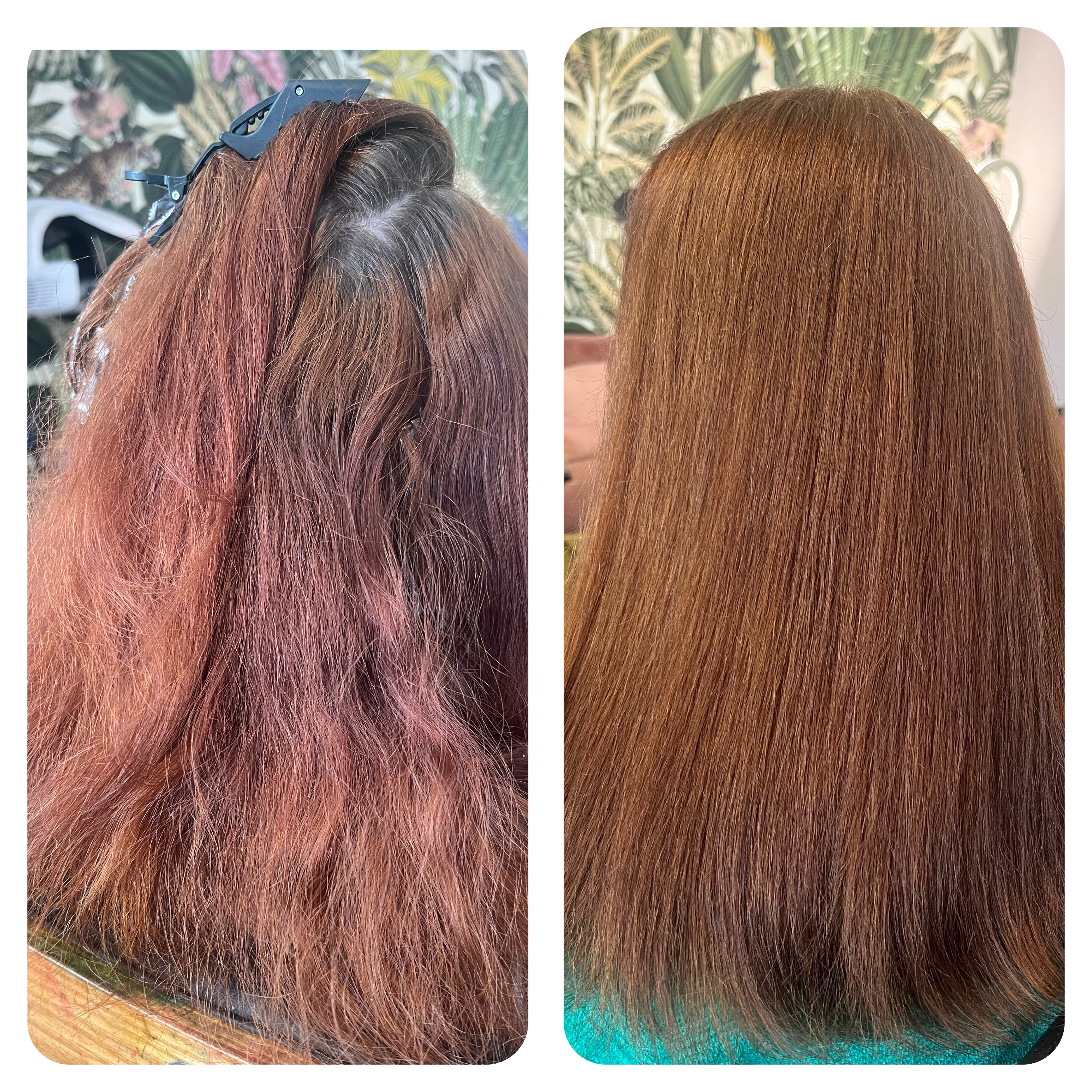 Right color, wrong tone?
.
There may be many reasons why your color went a wrong.
But there’s always a way to get you back on track.
.
Her previous red- too blue, uneven, not natural, a bit harsh on her skin
Our correction- even, natural copper, softer, closer to her natural tones, so also softer grow out